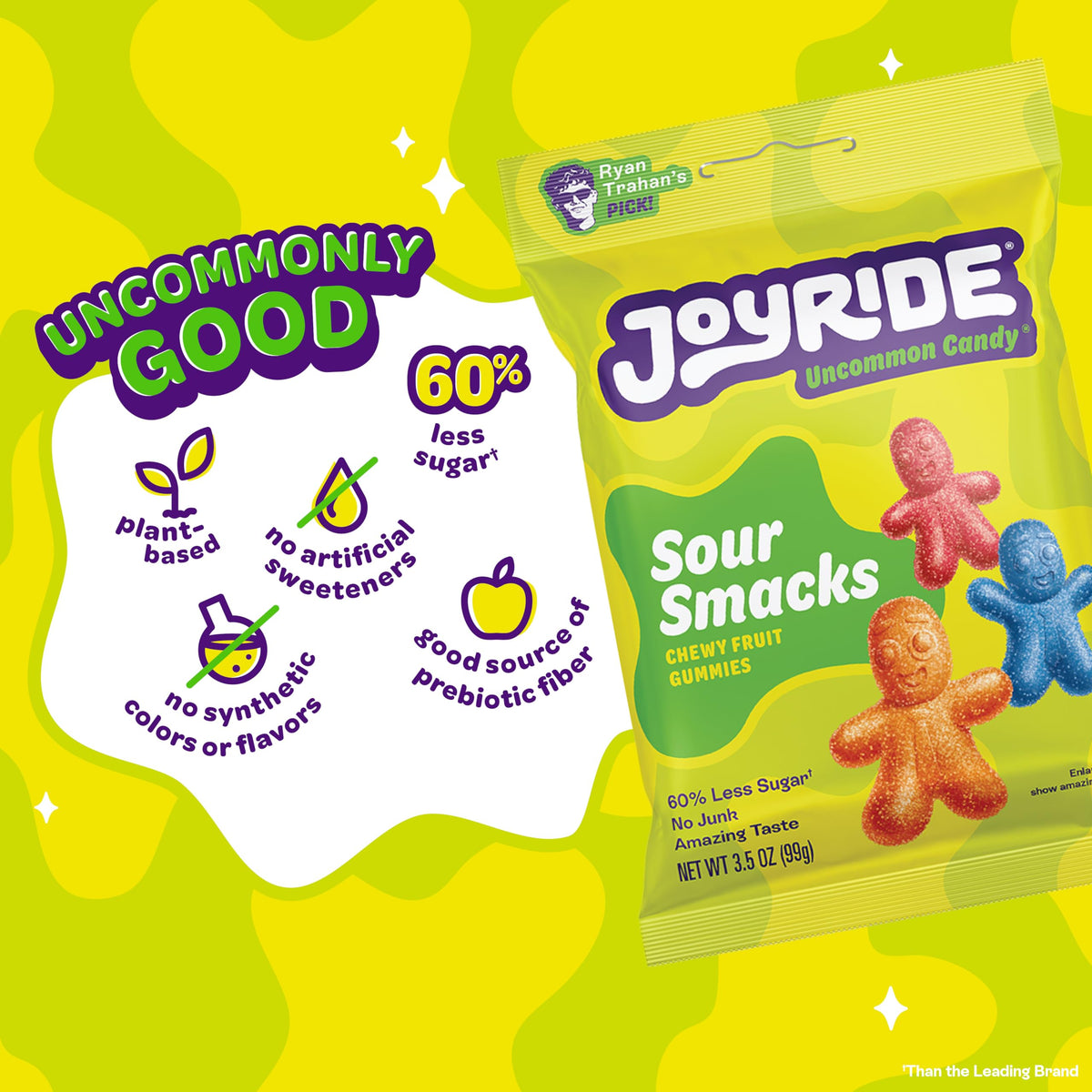 JOYRIDE Sour Smacks – 3.5 oz 6-Pack Bundle + 2.5 oz Glacial Peppermint Gum | Low Sugar, Plant-Based Candy
