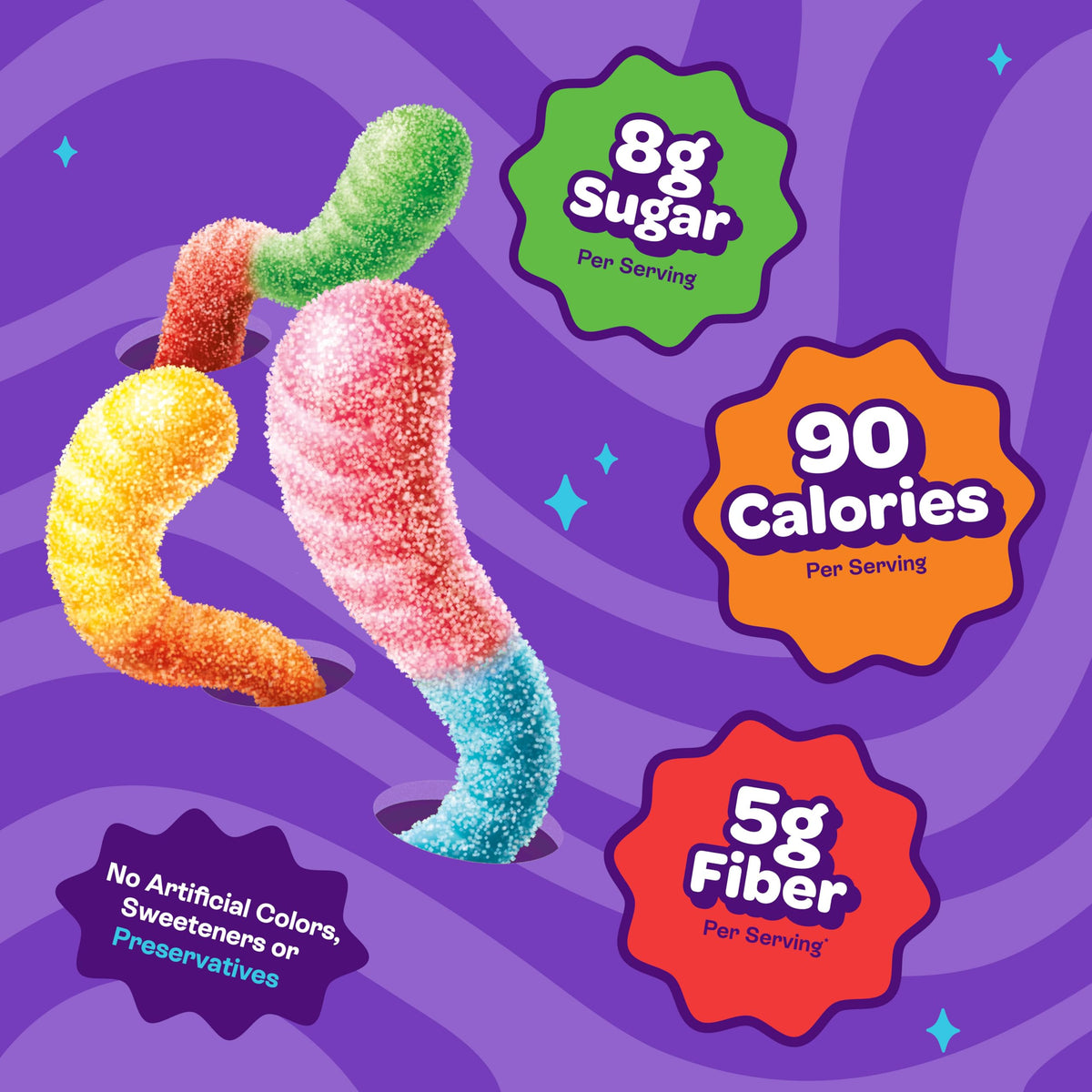 JOYRIDE Sour Worms – 3.5 oz 6-Pack + Glacial Peppermint Gum 2.5 oz | Low Sugar, Dye-Free