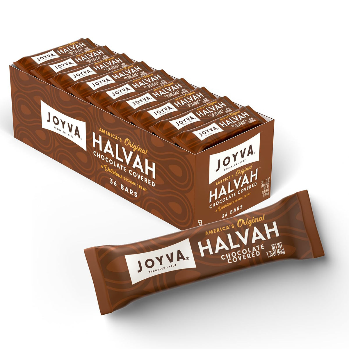 Joyva Halvah – Chocolate Covered, 1.75oz Pack of 36 | Dairy Free, Gluten Free & Kosher Parve | Handcrafted in Brooklyn