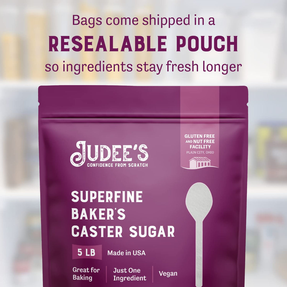 Judee's Gluten Free Superfine Caster Sugar – Ideal for Delicate Desserts – 80 oz Resealable Pouch