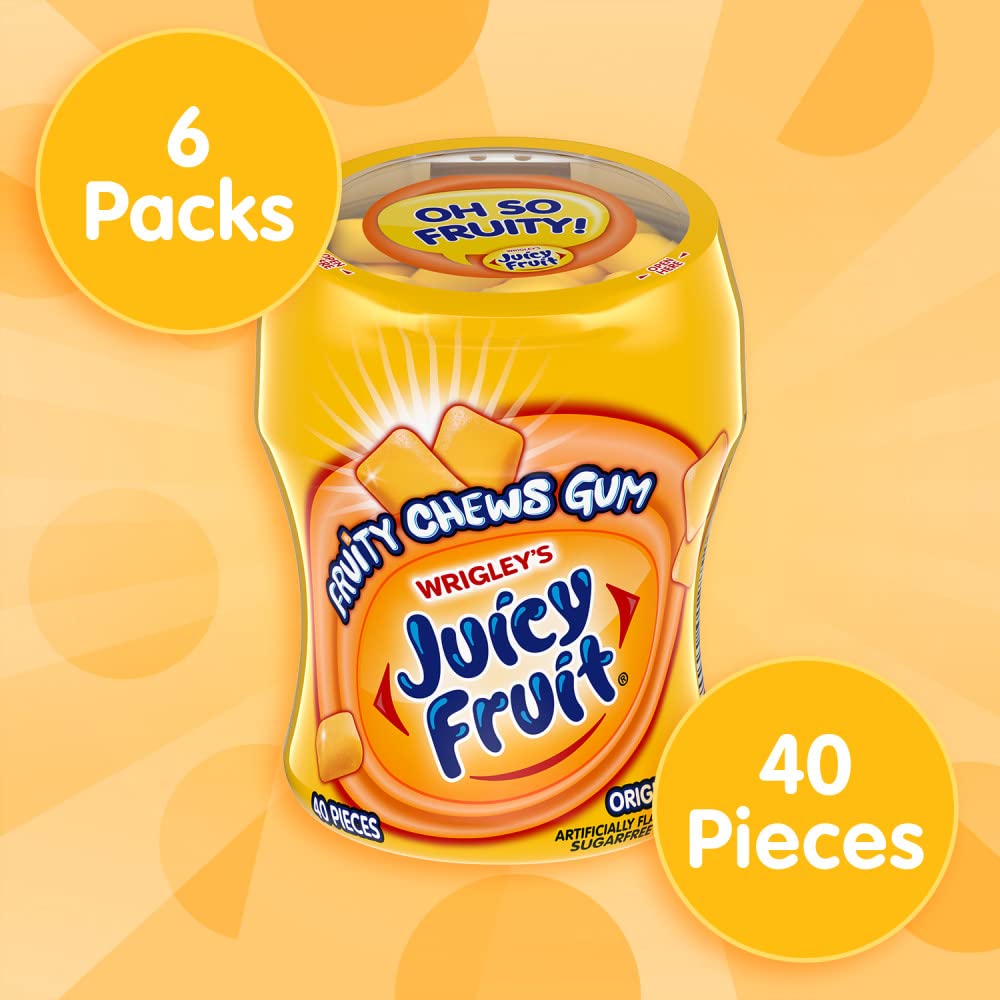 JUICY FRUIT Sugar-Free Gum – 40 Pieces per Bottle, Pack of 6 | Juicy Fruit Gum