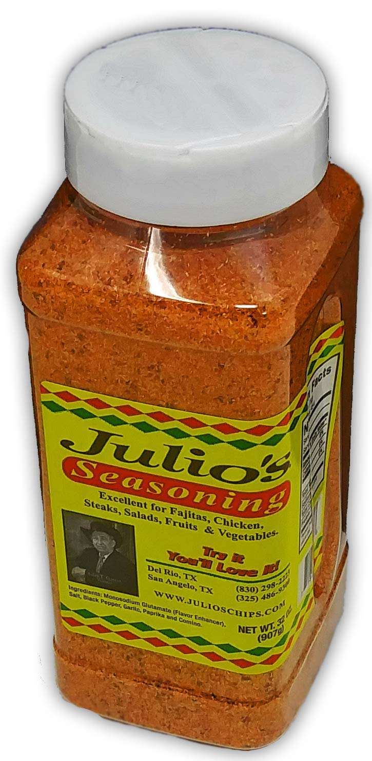 Julio's Seasoning 32oz Restaurant Bottle — Texas' Favorite Meat, Taco & Veg Seasoning | Julio's Corn Chips