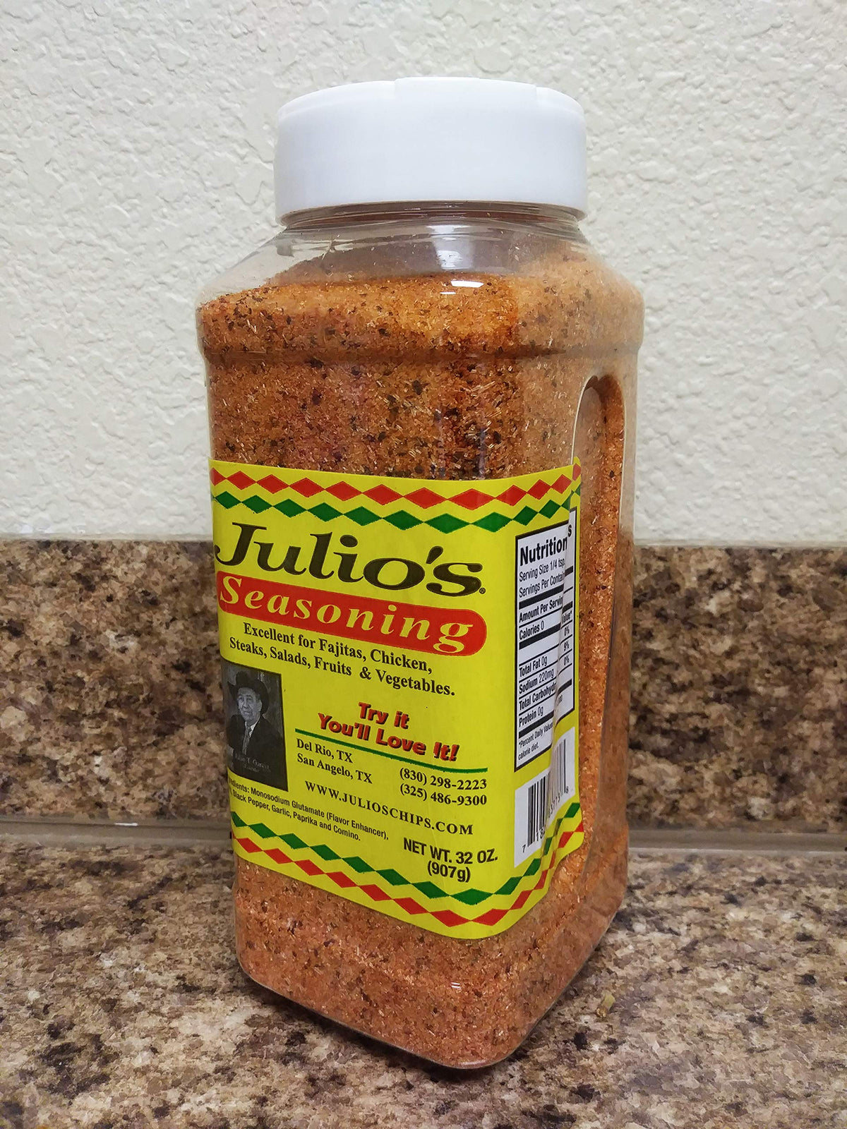 Julio's Seasoning 32oz Restaurant Bottle — Texas' Favorite Meat, Taco & Veg Seasoning | Julio's Corn Chips