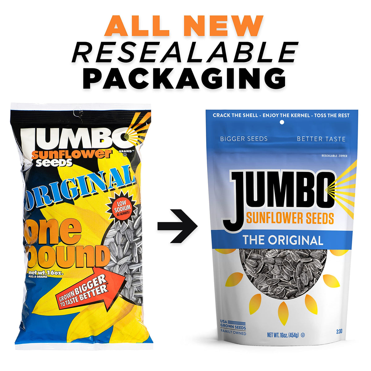 JUMBO SUNFLOWER SEEDS Original – 16oz Pack of 6 | Roasted & Salted Snack