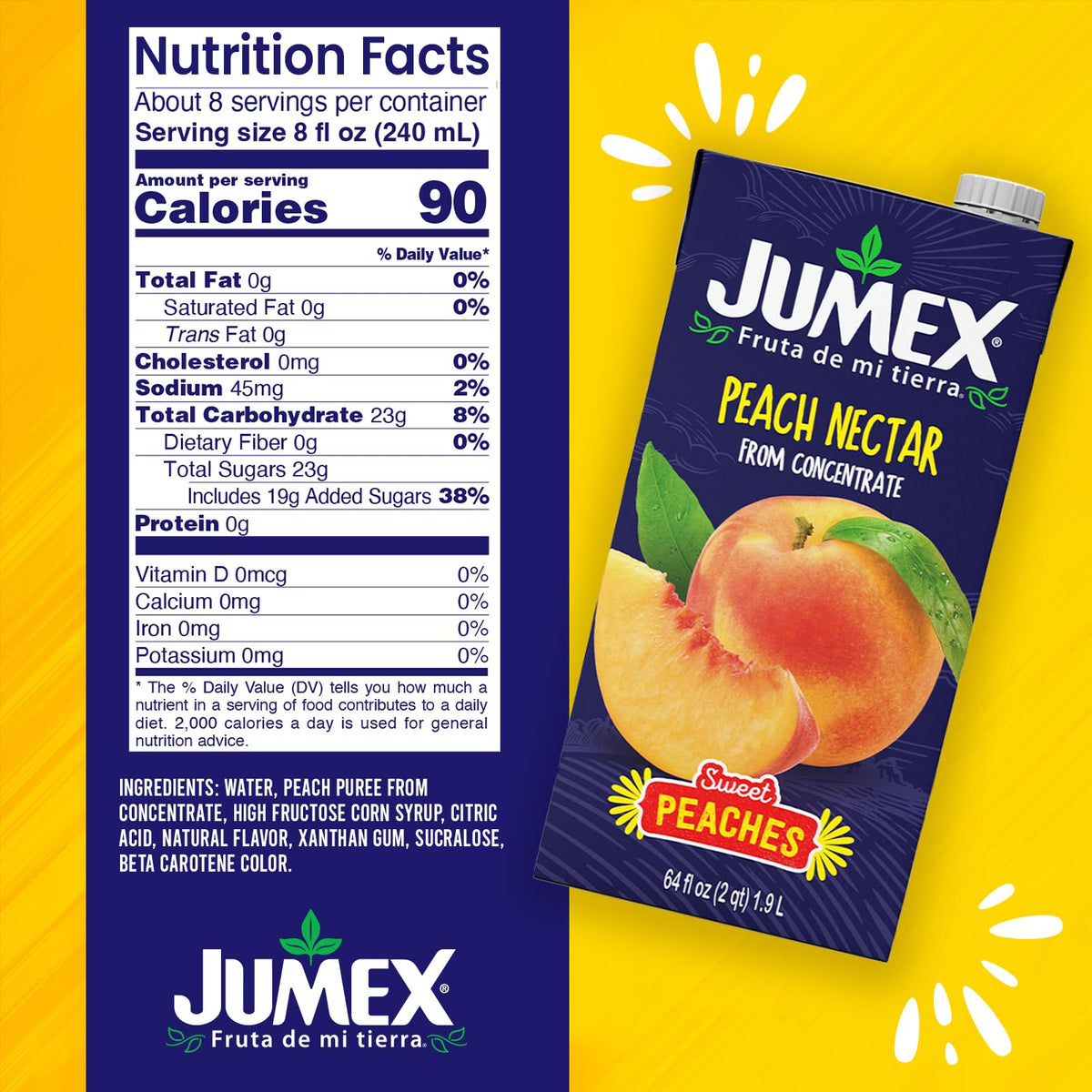 Jumex Peach Nectar – Fresh Peach Puree, 64oz, 8-Pack