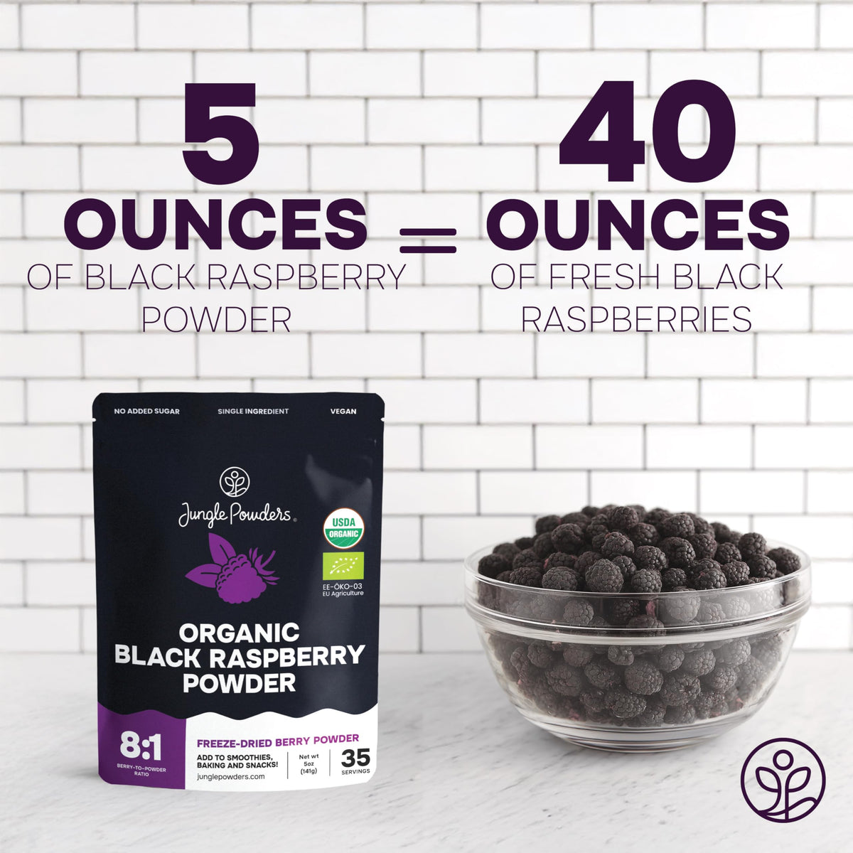 Jungle Powders Organic Black Raspberry Powder – Freeze-Dried, 5 oz (USDA & EU Organic)