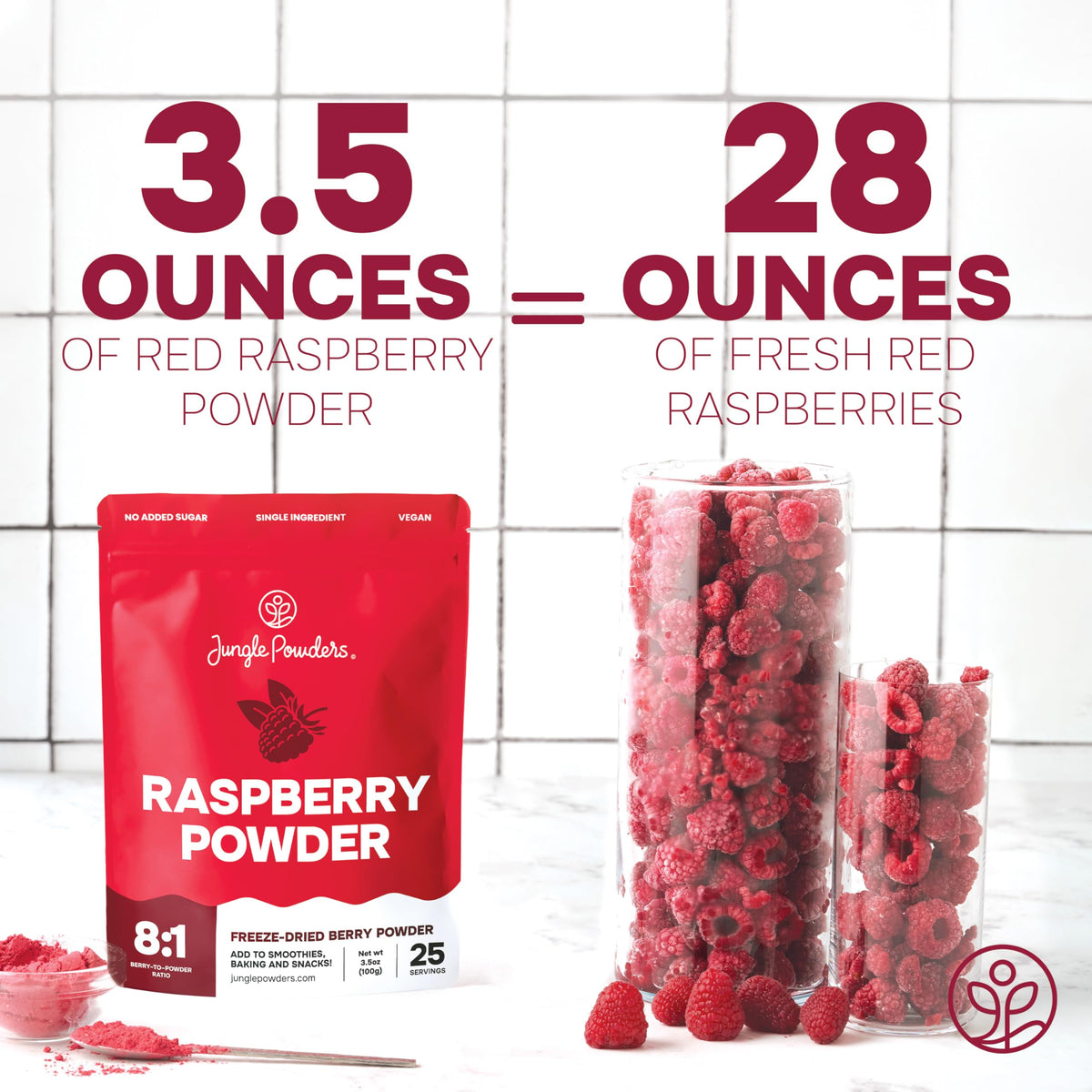 Jungle Powders Raspberry Powder 3.5 oz – Freeze-Dried, Additive-Free Raspberry for Baking & Smoothies