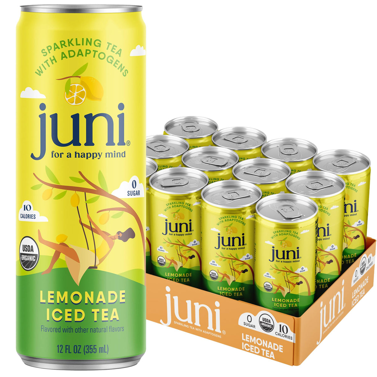 JUNI Sparkling Adaptogen Drink – Lemonade Iced Tea with Ashwagandha, Lion’s Mane & Reishi