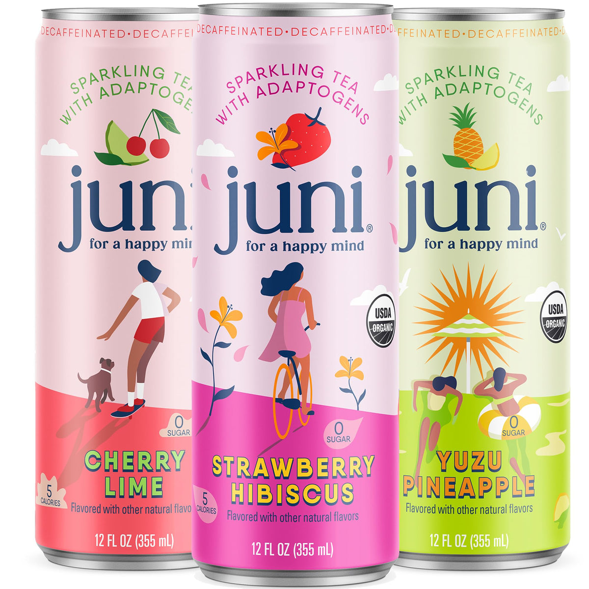 JUNI Sparkling Adaptogen Drink Pack — Ashwagandha, Lion’s Mane & Reishi, 0 Sugar, 5 Calories, Decaf, 12 Pack