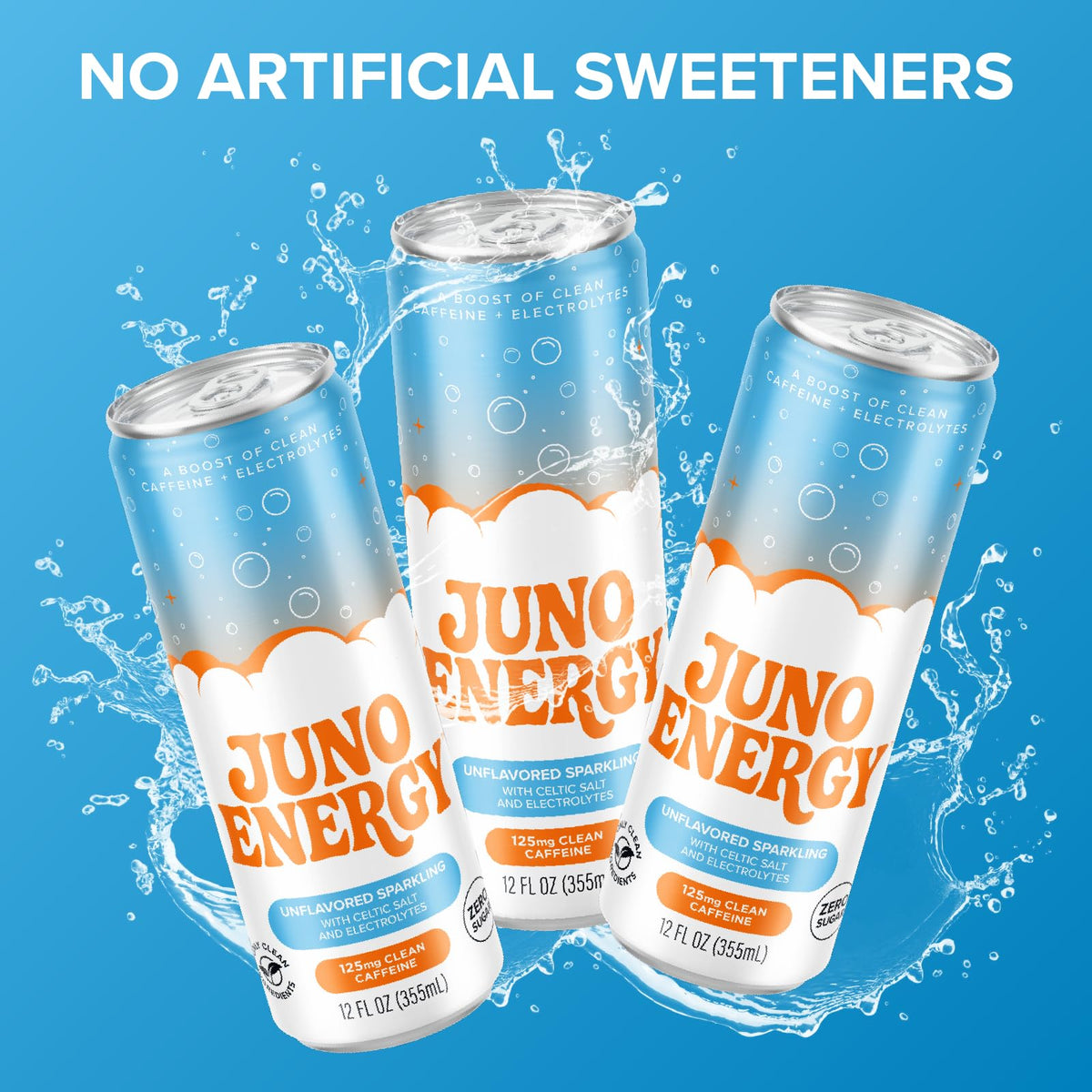 JUNO ENERGY Unflavored Sparkling Energy Drink – Sugar Free, 125mg Organic Caffeine, Celtic Salt & Hydration – 12 Pack