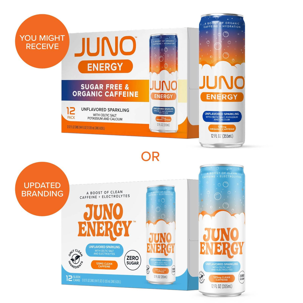 JUNO ENERGY Unflavored Sparkling Energy Drink – Sugar Free, 125mg Organic Caffeine, Celtic Salt & Hydration – 12 Pack