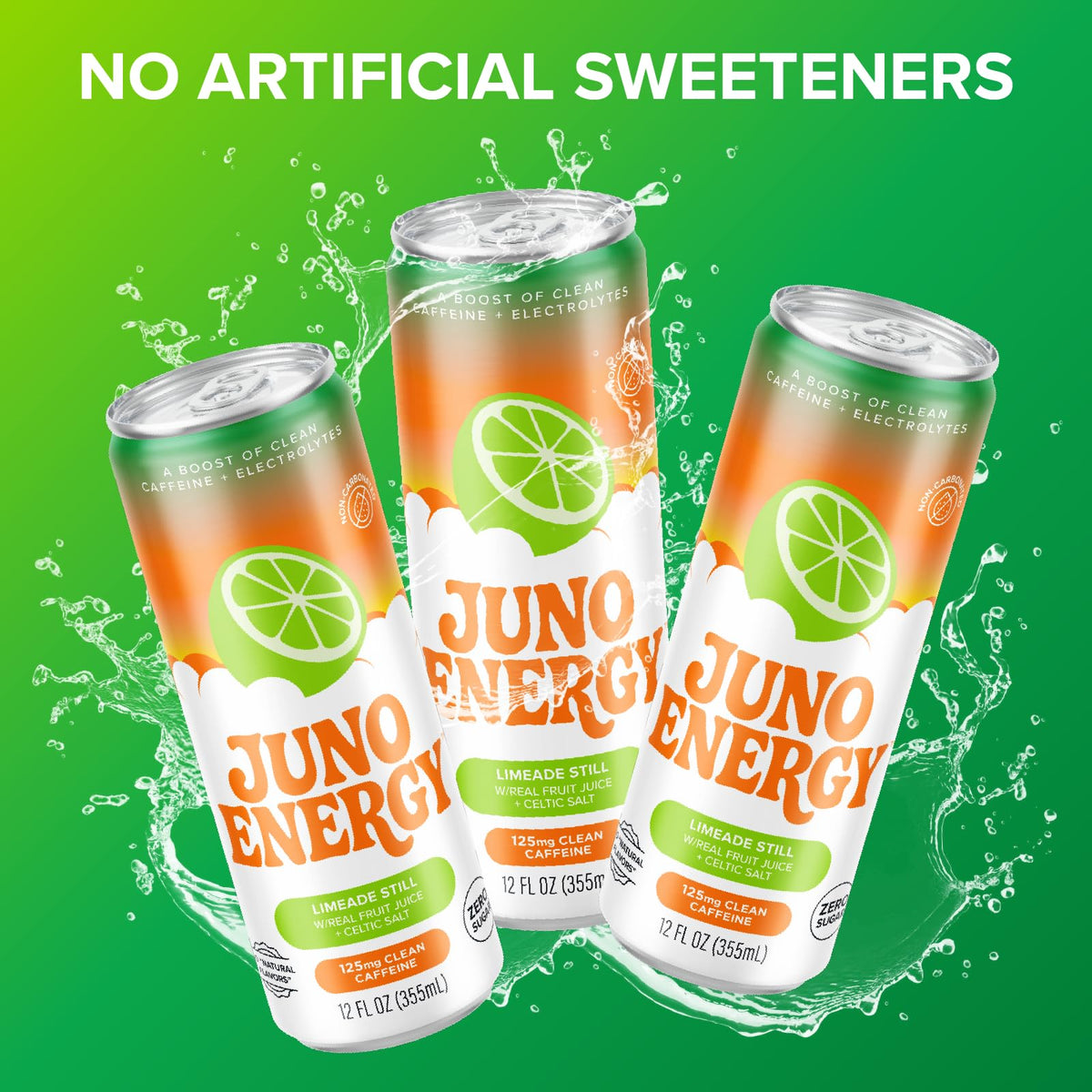 JUNO ENERGY Limeade Still Energy Drink – Sugar Free, 125mg Caffeine, Hydration with Stevia | Vegan, Gluten Free, 12 Pack