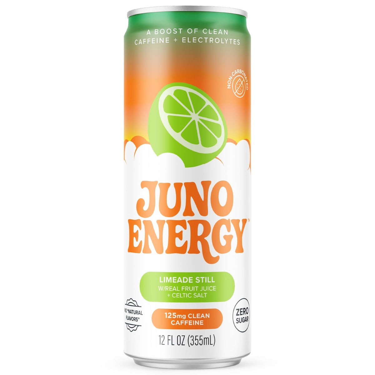 JUNO ENERGY Limeade Still Energy Drink – Sugar Free, 125mg Caffeine, Hydration with Stevia | Vegan, Gluten Free, 12 Pack