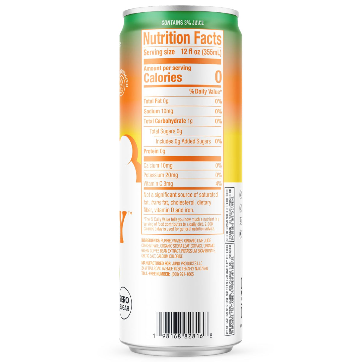 JUNO ENERGY Limeade Still Energy Drink – Sugar Free, 125mg Caffeine, Hydration with Stevia | Vegan, Gluten Free, 12 Pack