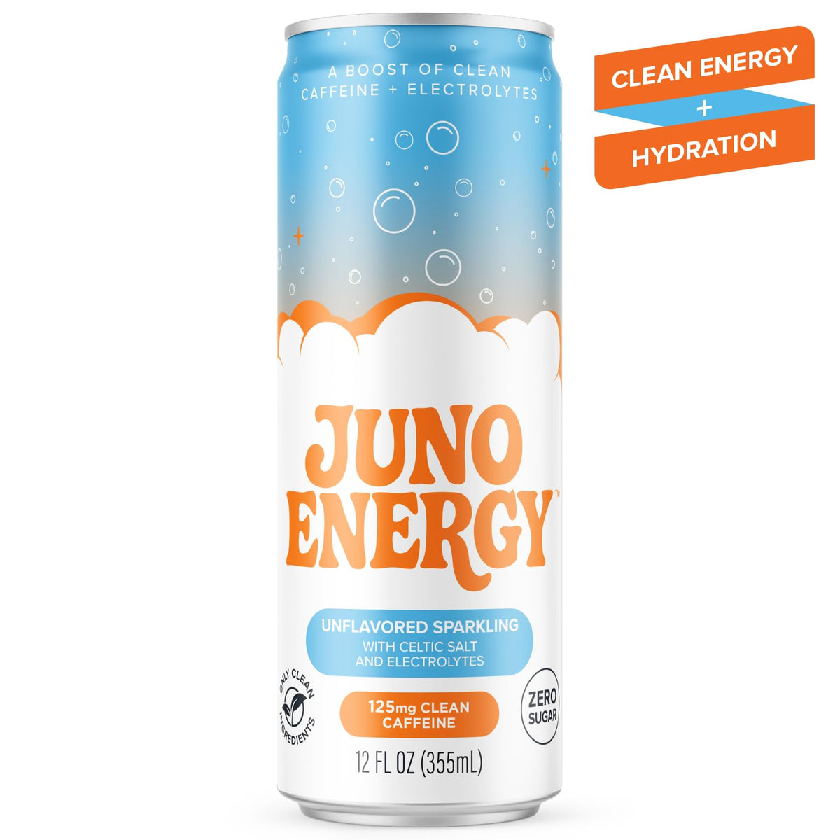 JUNO ENERGY Unflavored Sparkling Energy Drink – Sugar Free, 125mg Organic Caffeine, Celtic Salt & Hydration – 12 Pack