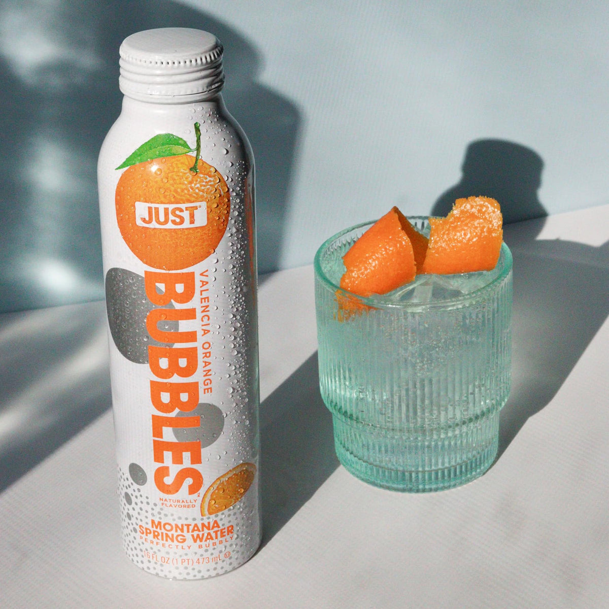 JUST Bubbles Valencia Orange – Premium Sparkling Spring Water in a Reusable Aluminum Bottle