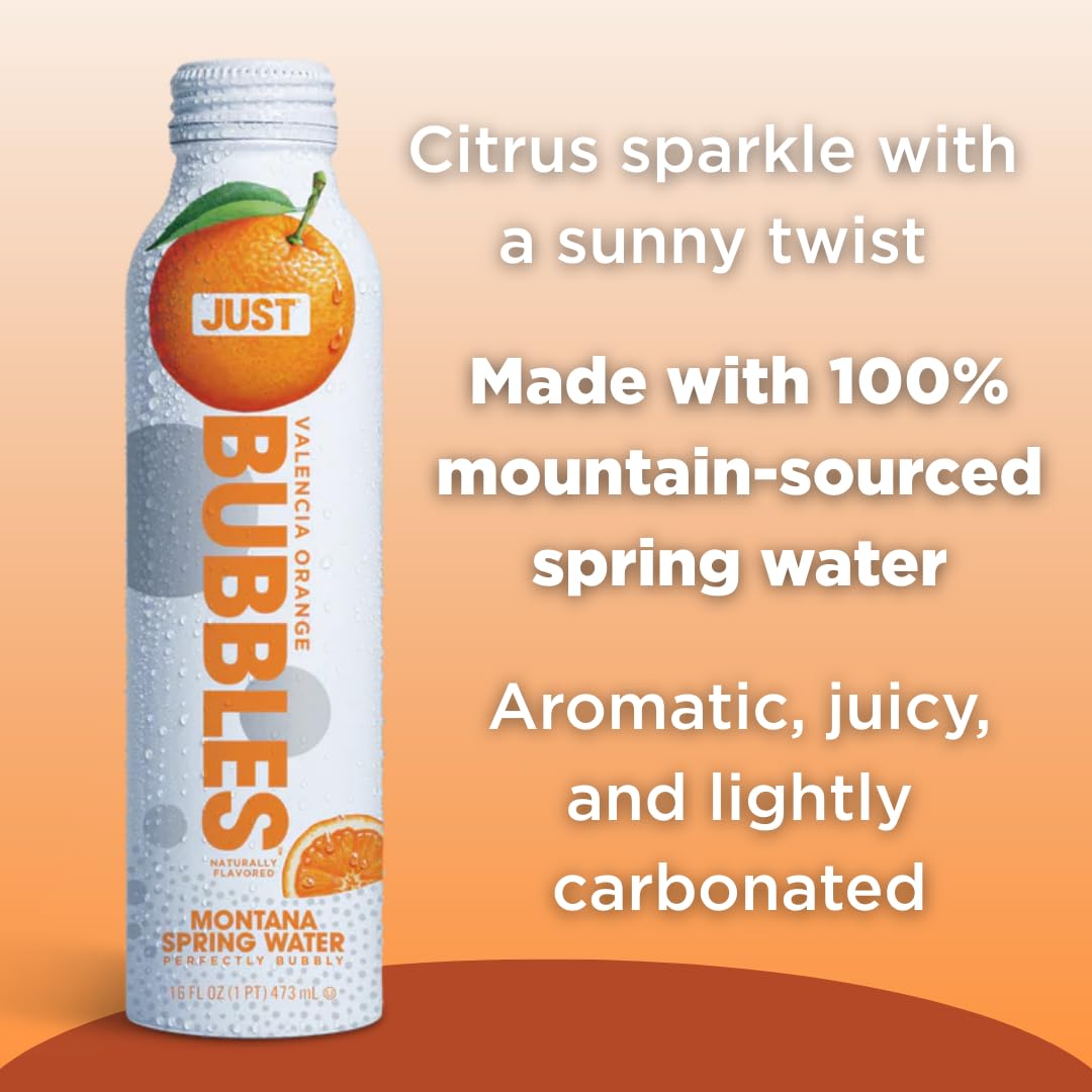 JUST Bubbles Valencia Orange – Premium Sparkling Spring Water in a Reusable Aluminum Bottle