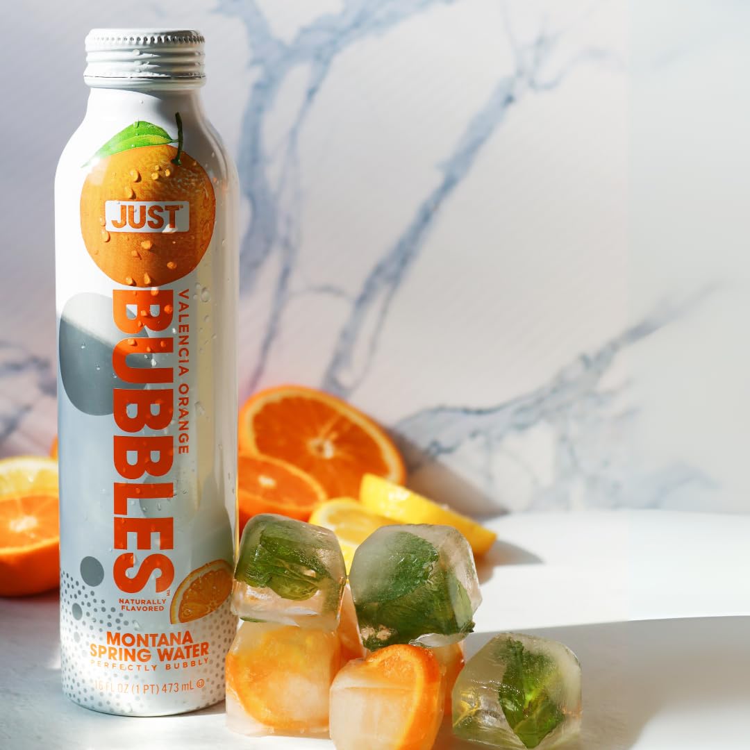 JUST Bubbles Valencia Orange – Premium Sparkling Spring Water in a Reusable Aluminum Bottle