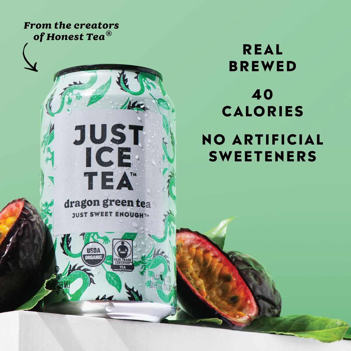 Just Ice Tea Dragon Green Iced Tea - 12-Pack (12oz Cans) | Organic, Real Brewed, Low Calorie, Fair Trade, Made in USA