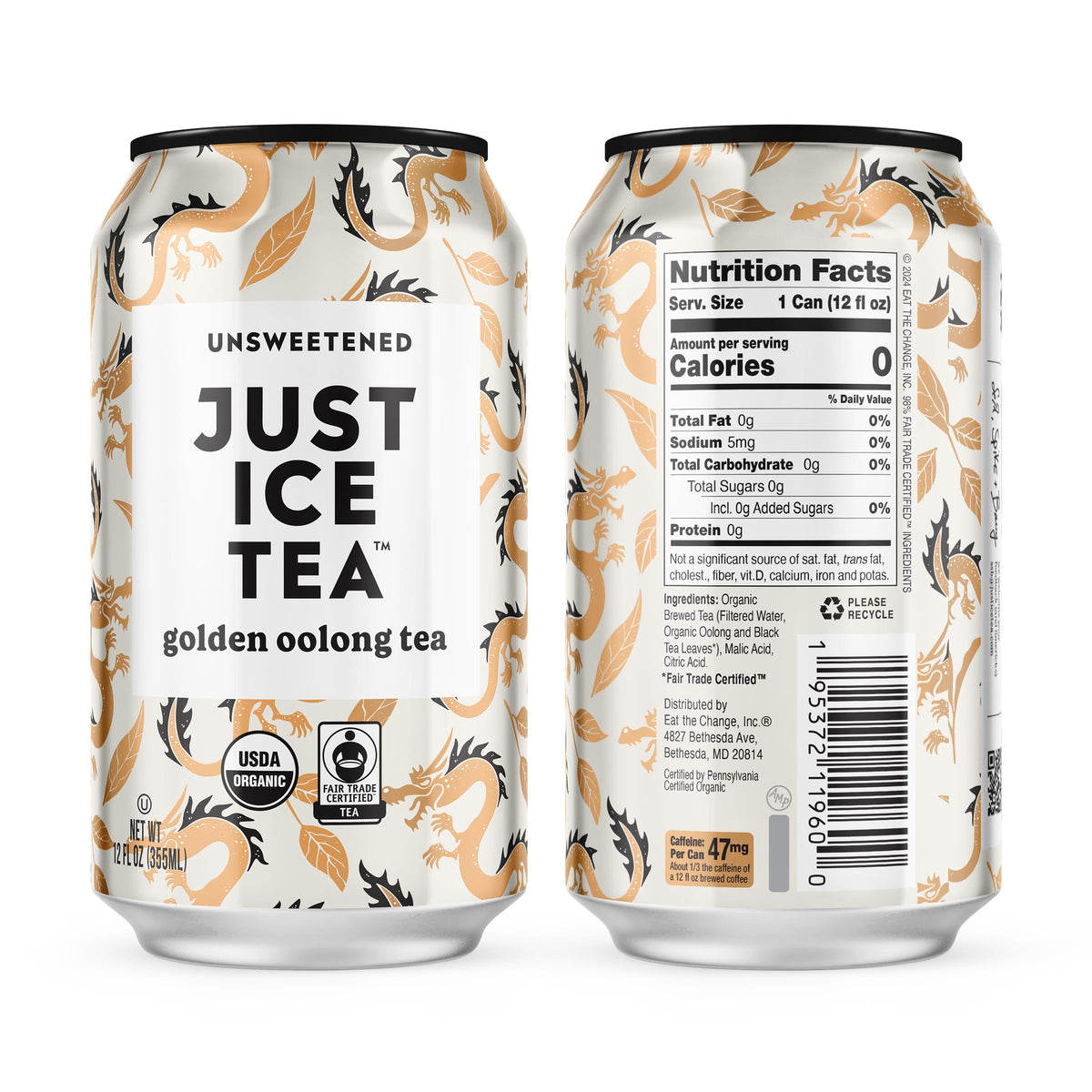 Just Ice Tea Golden Oolong Iced Tea – 12-Pack, Real Brewed, Unsweetened, USDA Organic, Fair Trade, Made in USA