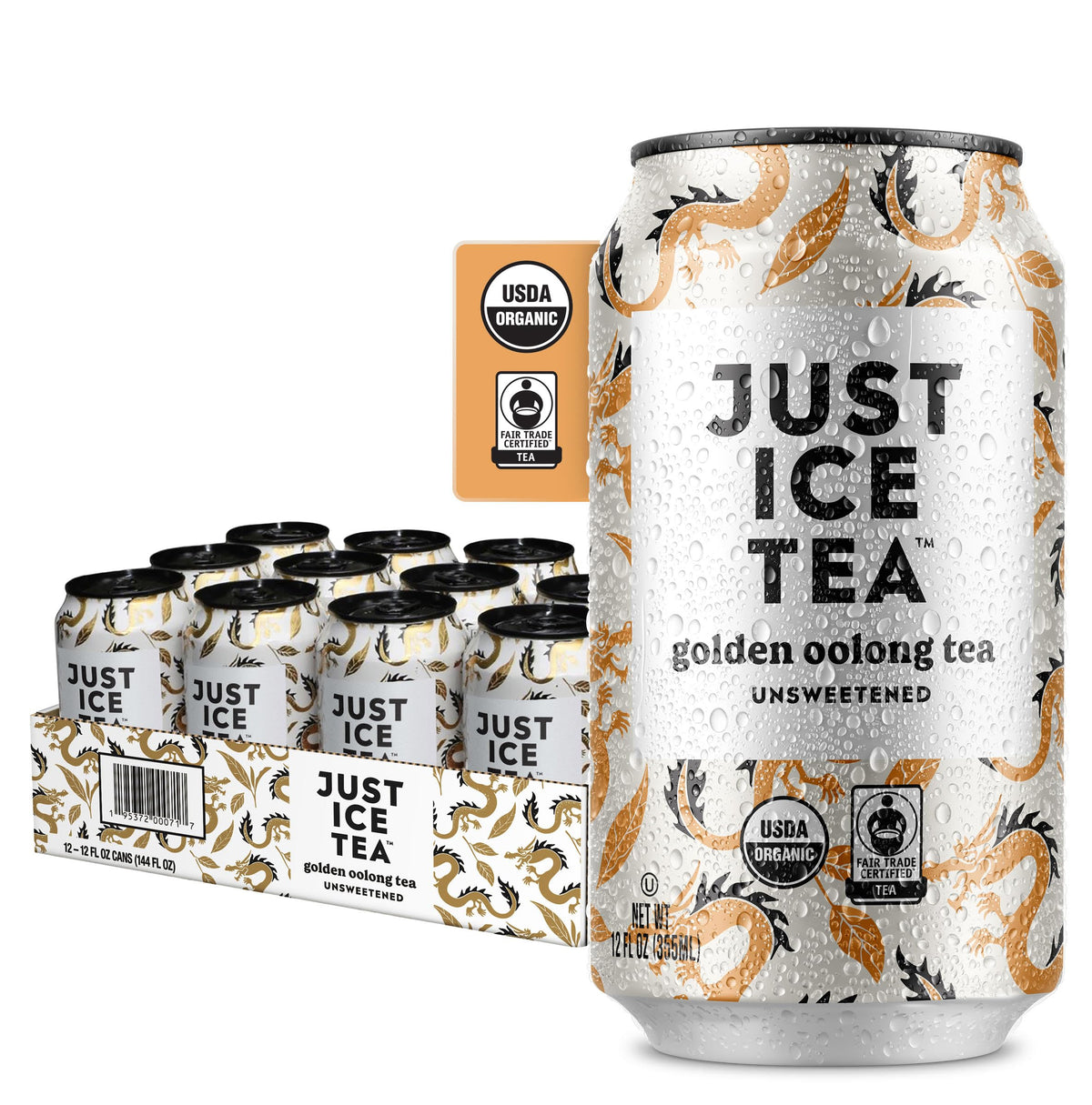Just Ice Tea Golden Oolong Iced Tea – 12-Pack, Real Brewed, Unsweetened, USDA Organic, Fair Trade, Made in USA