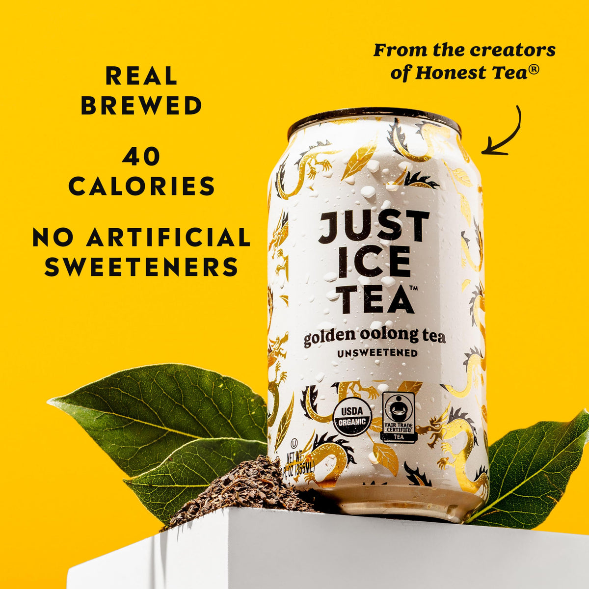 Just Ice Tea Golden Oolong Iced Tea – 12-Pack, Real Brewed, Unsweetened, USDA Organic, Fair Trade, Made in USA