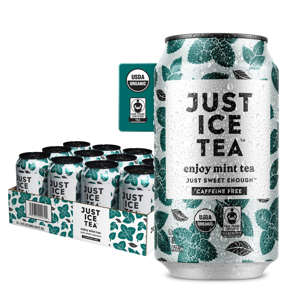 Just Ice Tea Mint Iced Tea: 12-Pack, Caffeine-Free Herbal, Organic & Fair Trade, Made in USA