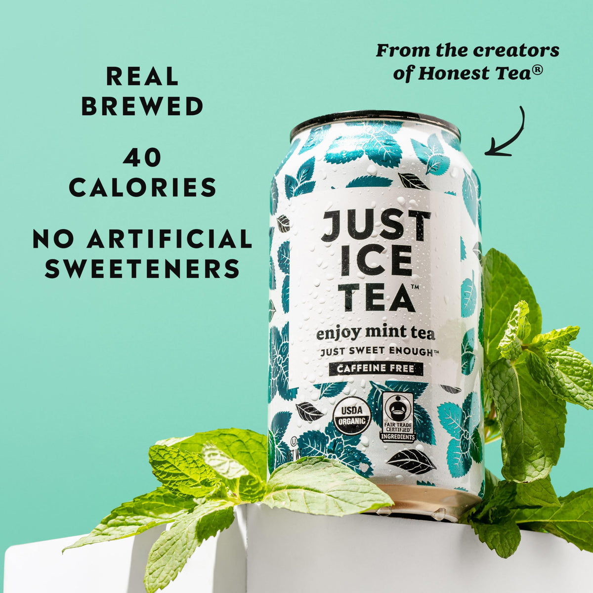 Just Ice Tea Mint Iced Tea: 12-Pack, Caffeine-Free Herbal, Organic & Fair Trade, Made in USA