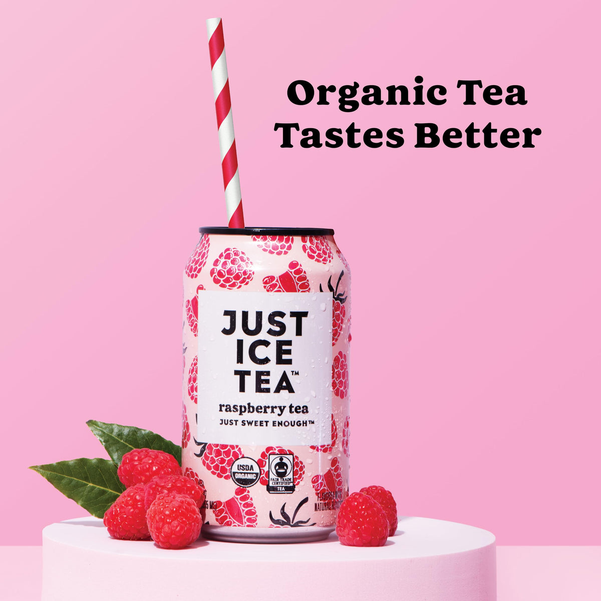 Just Ice Tea Raspberry Flavored Black Iced Tea – USDA Organic, Low Calorie, 12-Pack, Made in USA