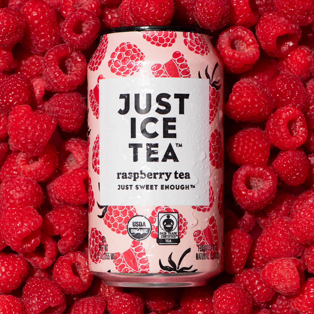 Just Ice Tea Raspberry Flavored Black Iced Tea – USDA Organic, Low Calorie, 12-Pack, Made in USA