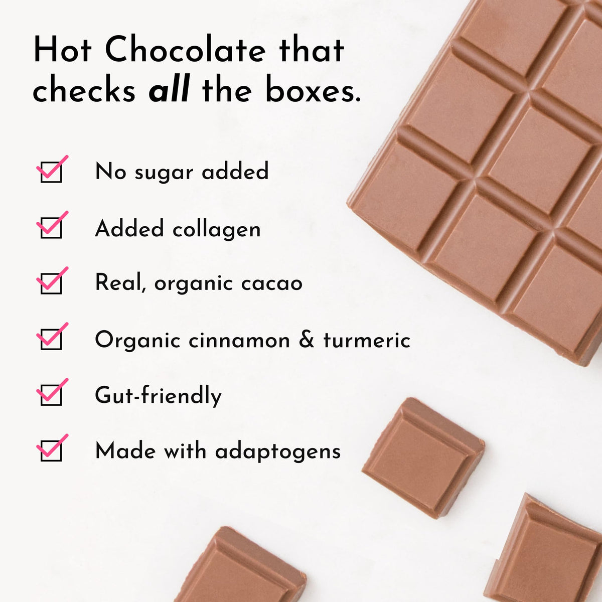 Just Ingredients Superfood Hot Chocolate | 25 Servings, No Sugar Added, Organic Cacao, Collagen & Adaptogens