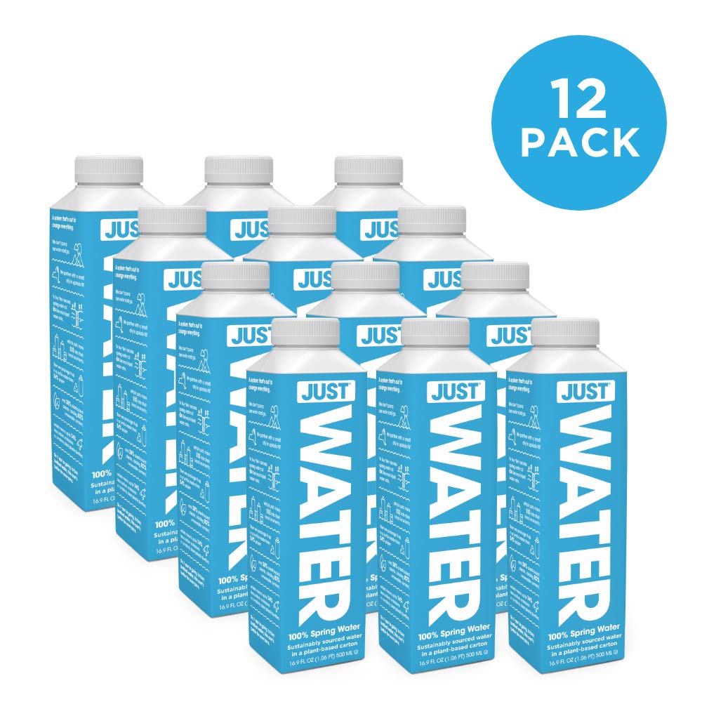 JUST Water Premium Pure Still Spring Water — BPA-Free Plant-Based Bottle, Naturally Alkaline 8.0 pH, 16.9 oz Pack of 12