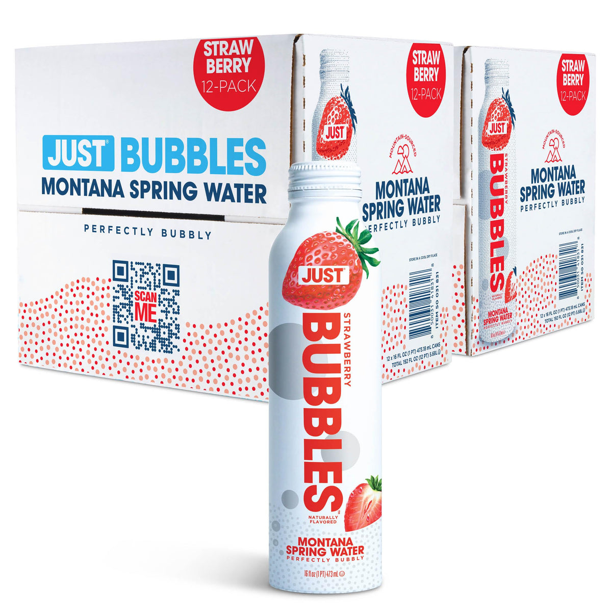 JUST Water Bubbles Strawberry – Premium Sparkling Spring Water in Reusable Aluminum Bottle (16 oz)