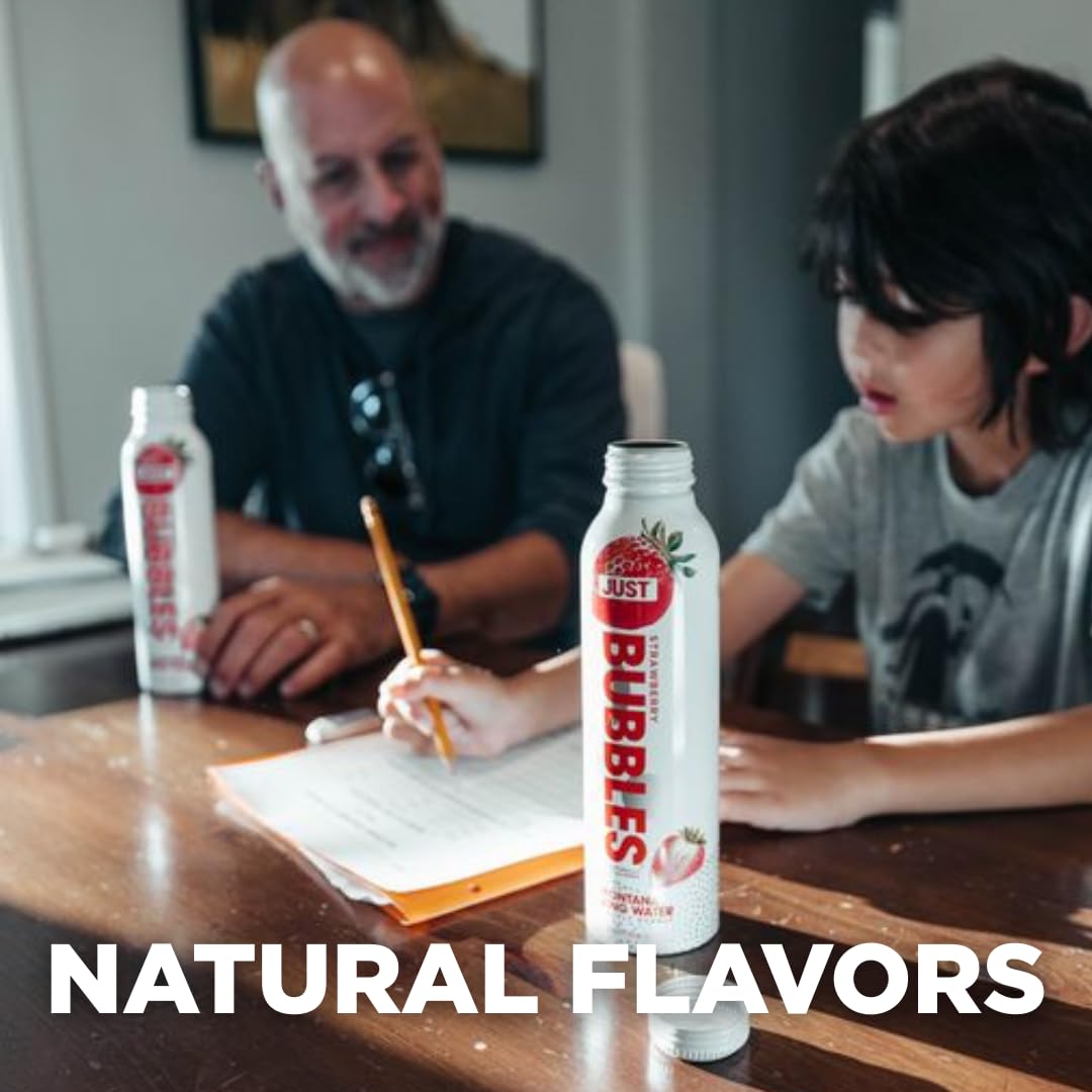 JUST Water Bubbles Strawberry – Premium Sparkling Spring Water in Reusable Aluminum Bottle (16 oz)