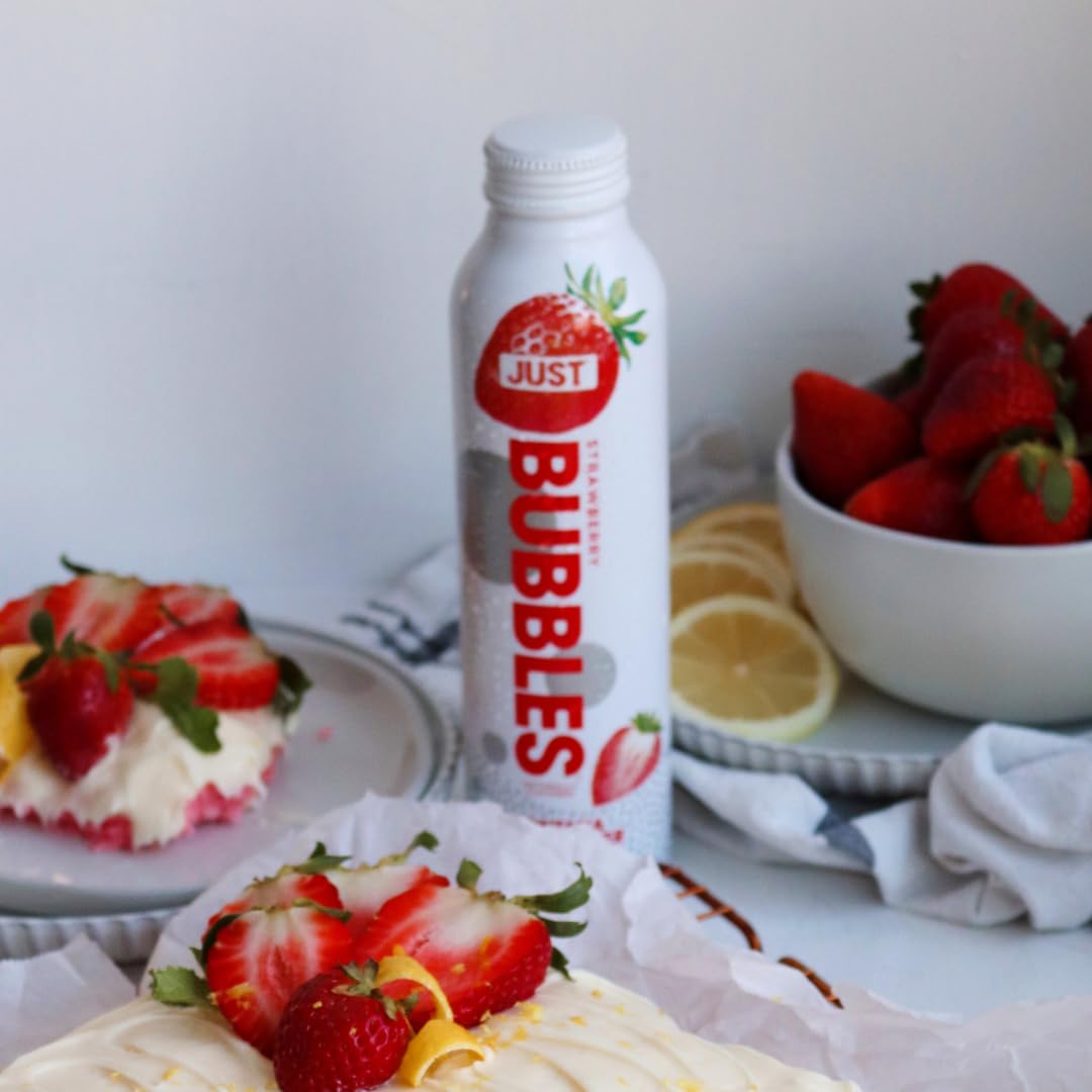 JUST Water Bubbles Strawberry – Premium Sparkling Spring Water in Reusable Aluminum Bottle (16 oz)