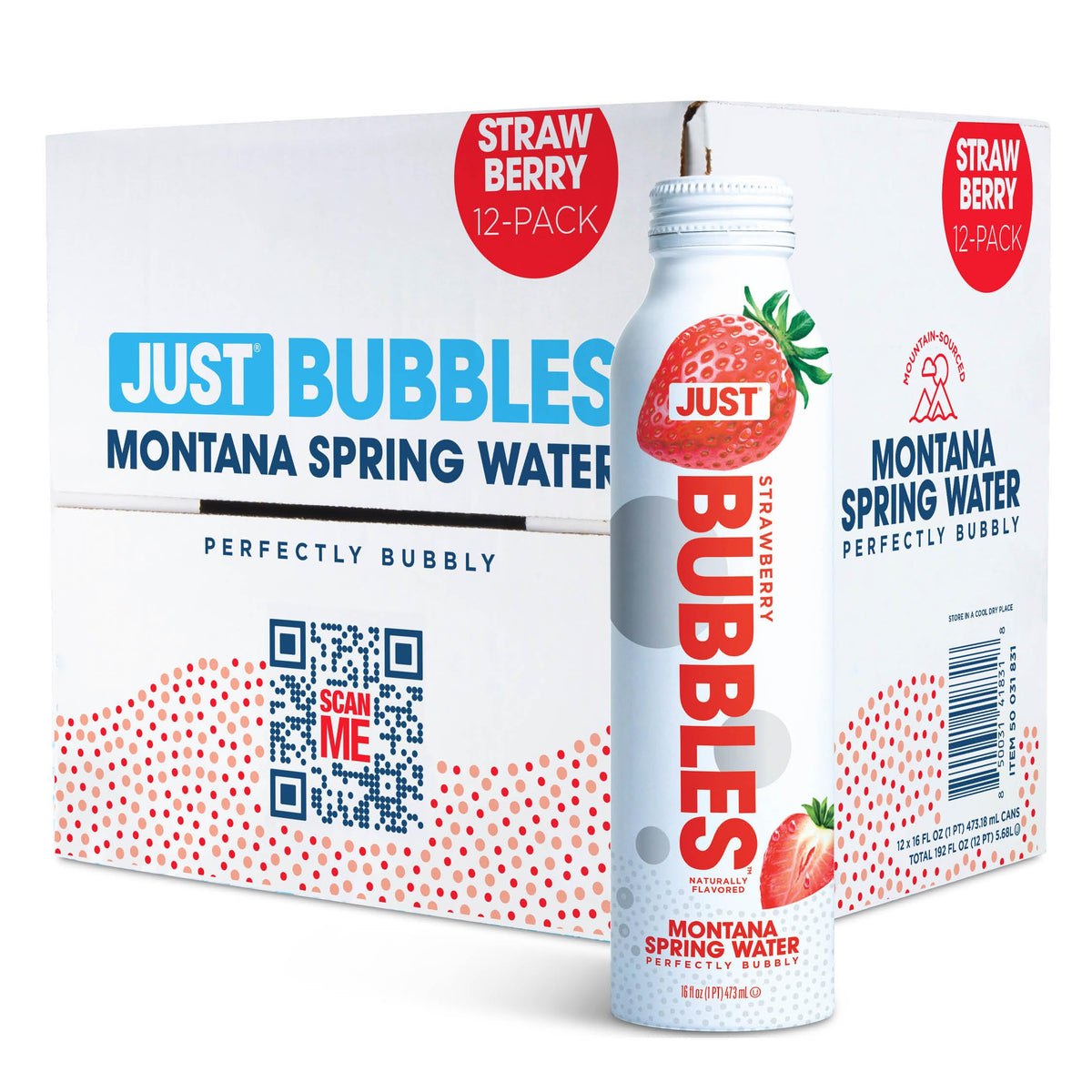JUST Water Bubbles Strawberry – Premium Sparkling Spring Water in Reusable Aluminum Bottle (16 oz)