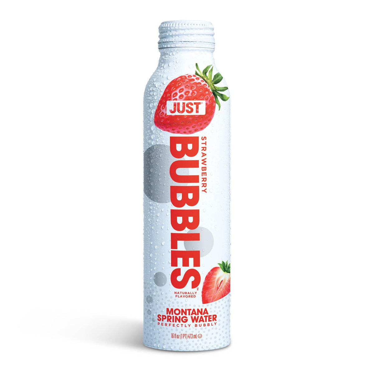 JUST Water Bubbles Strawberry – Premium Sparkling Spring Water in Reusable Aluminum Bottle (16 oz)