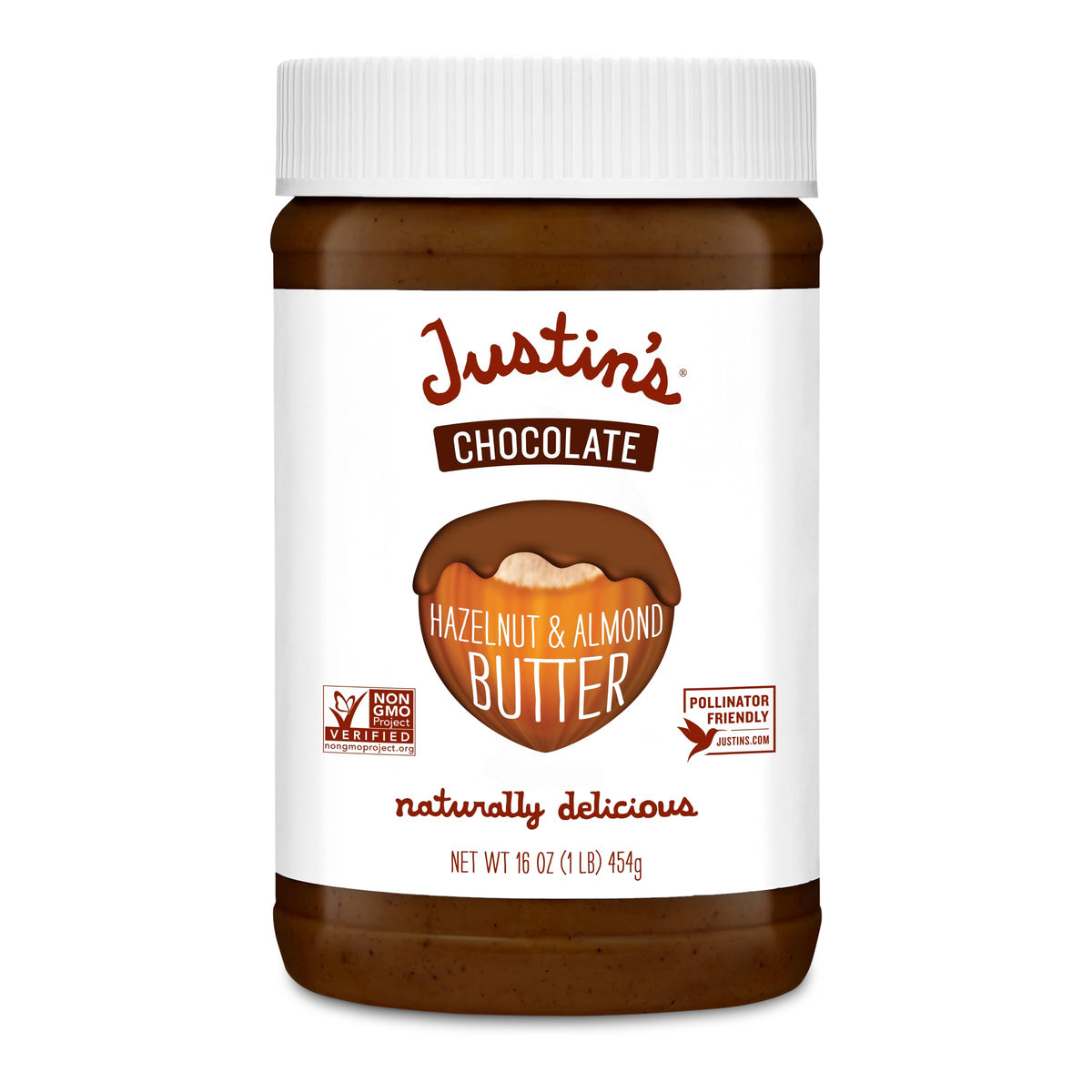 Justin's Chocolate Hazelnut & Almond Butter with Organic Cocoa — No Stir, Gluten-Free, 16 oz Jar (6 Pack)