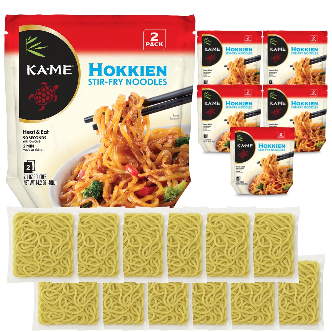 KA-ME Hokkien Stir-Fry Noodles 14.2 oz (Pack of 6) – Gluten-Free Rice Noodles for Stir-Fry, Salad, or Soup