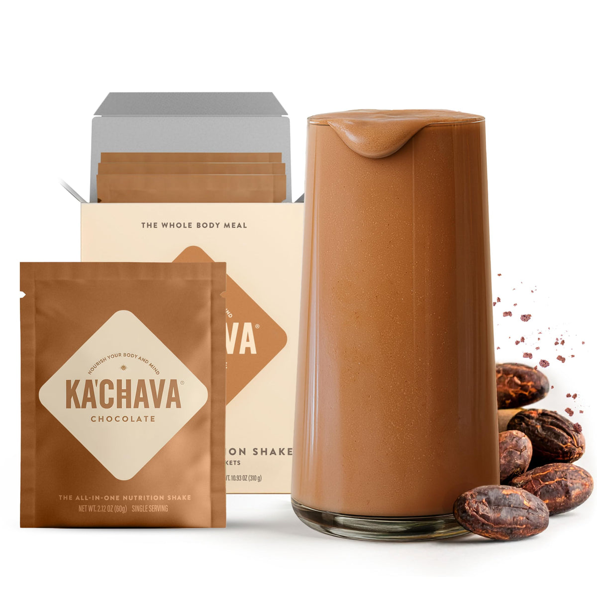 Ka’Chava Chocolate Whole Body Meal Shake – Vegan Protein Powder + 85+ Superfoods – 5 Sachets Travel Pack