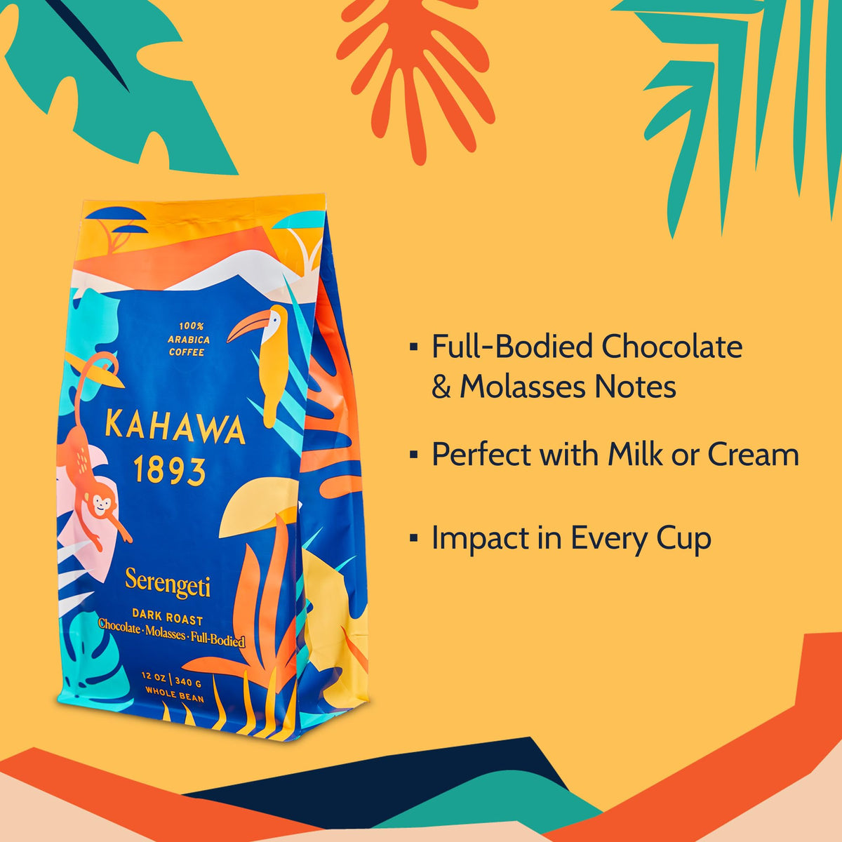 Kahawa 1893 Serengeti Blend Dark Roast – Whole Bean Coffee, 24 oz | Low Acid, Organic & Ethically Sourced