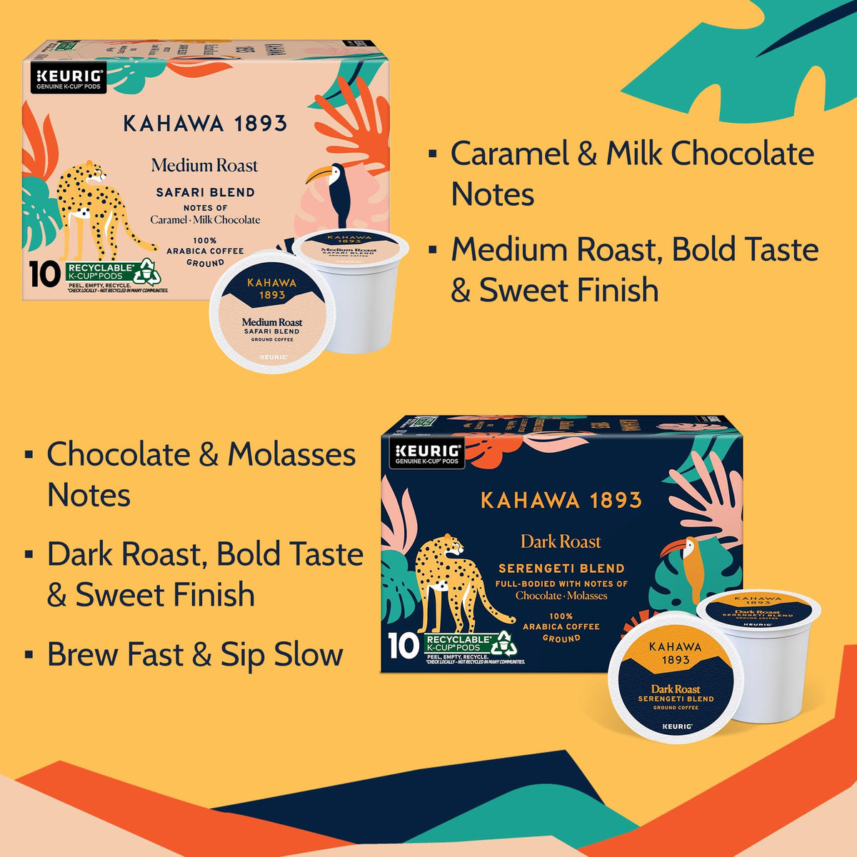 KAHAWA 1893 Variety Pack Coffee K-Cup Pods – Safari & Serengeti Blend (40 Count) | As Seen on Shark Tank | Ethically Sourced