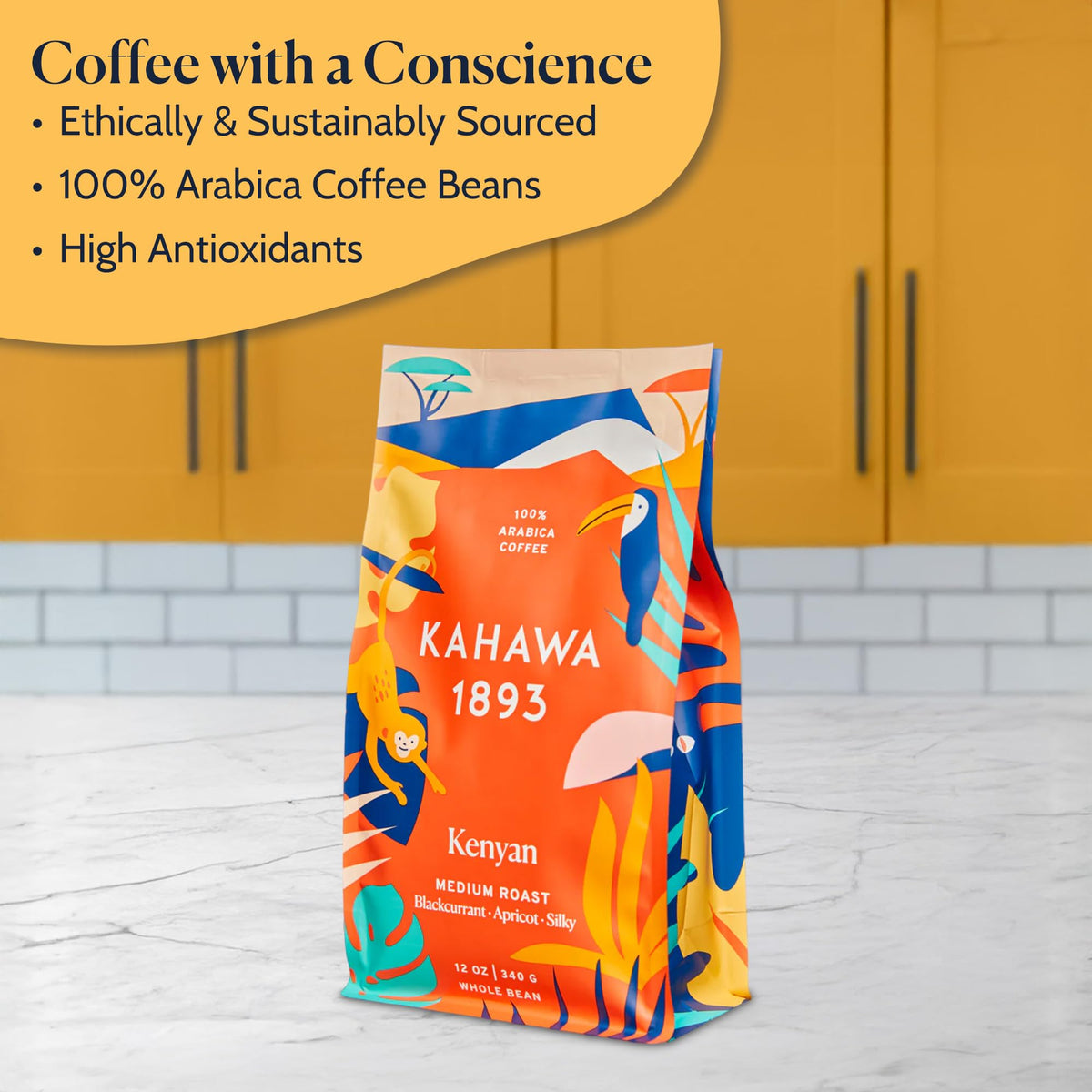 KAHAWA 1893 Kenyan Medium Roast Whole Bean Coffee – 24 oz | As Seen on Shark Tank, Ethically Sourced