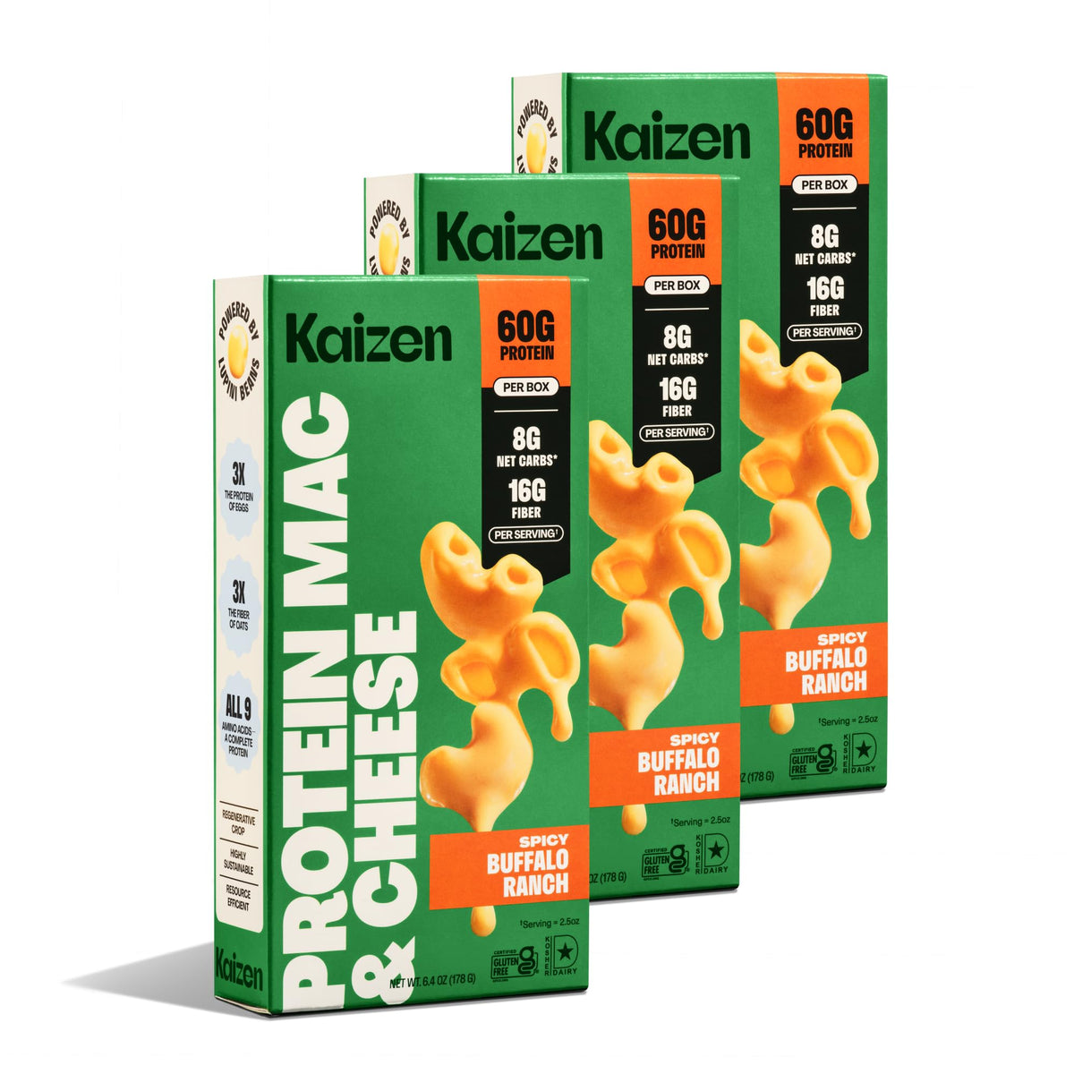 Kaizen High Protein Spicy Buffalo Ranch Mac & Cheese – 3-Pack, Keto-Friendly, Gluten-Free, Plant-Based