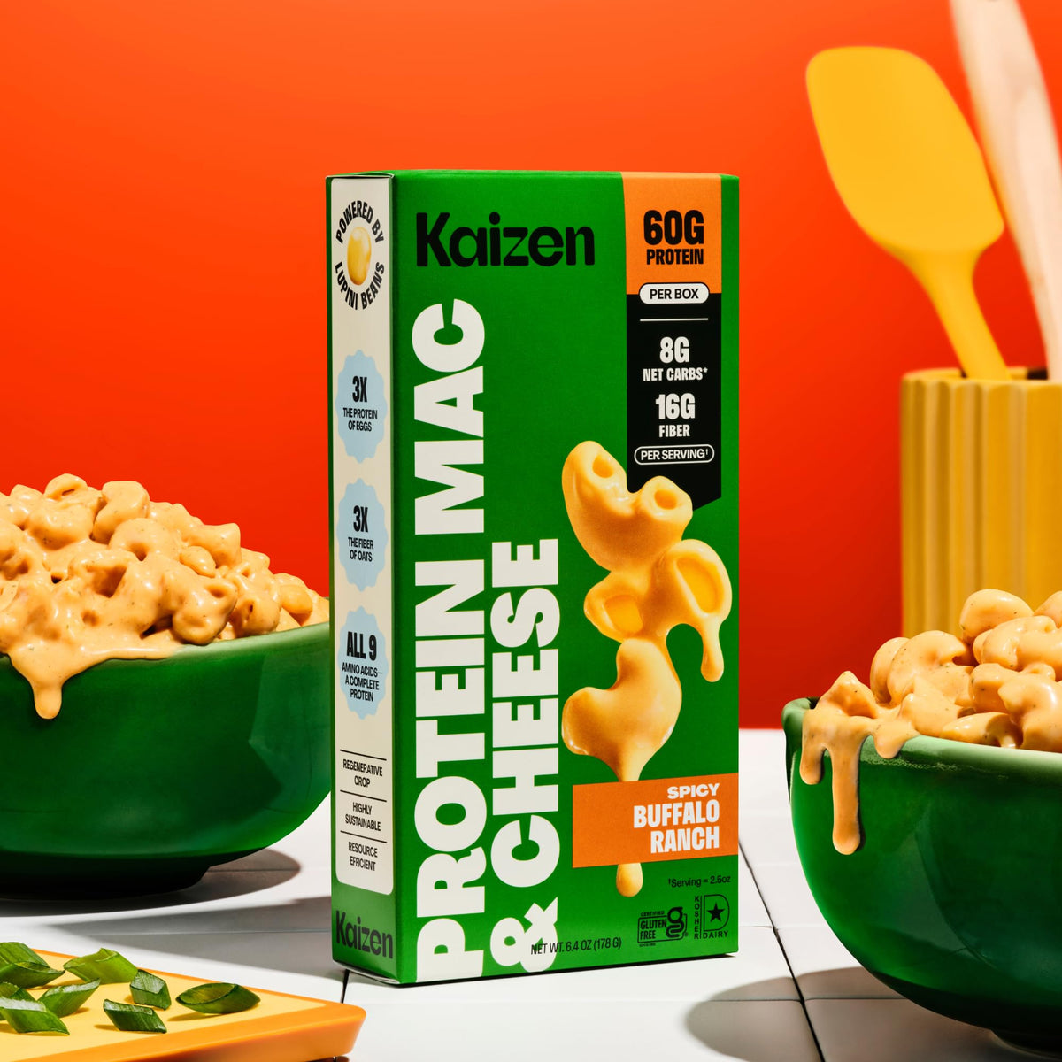 Kaizen High Protein Spicy Buffalo Ranch Mac & Cheese – 3-Pack, Keto-Friendly, Gluten-Free, Plant-Based