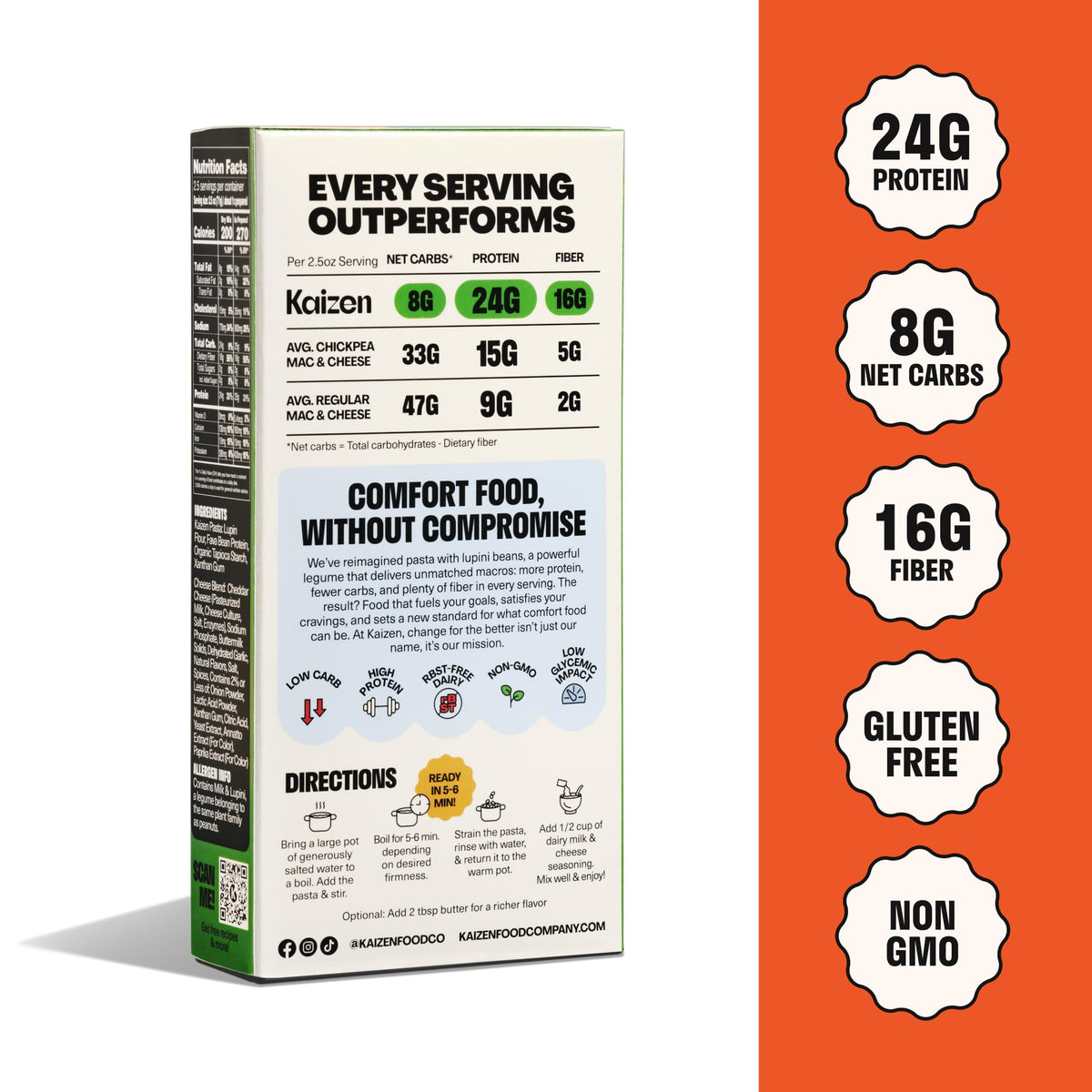 Kaizen High Protein Spicy Buffalo Ranch Mac & Cheese – 3-Pack, Keto-Friendly, Gluten-Free, Plant-Based