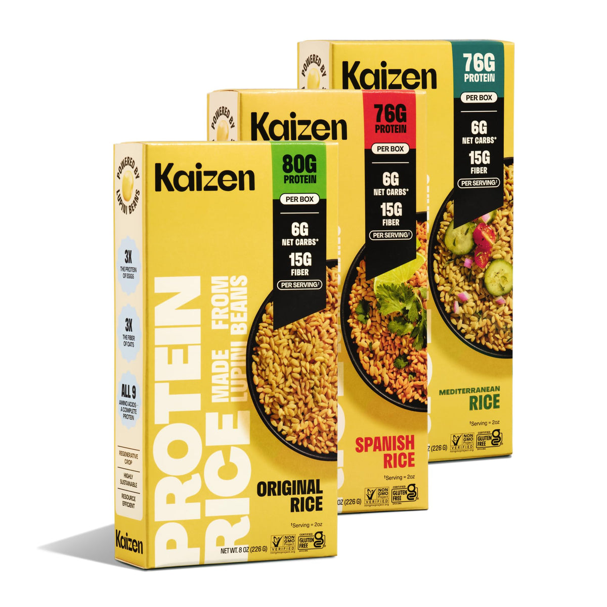Kaizen Protein Rice Variety Pack – 20g Protein, 6g Net Carbs per Serving, Keto-Friendly, Gluten-Free, Plant-Based Lupini Beans, 8 oz x 3