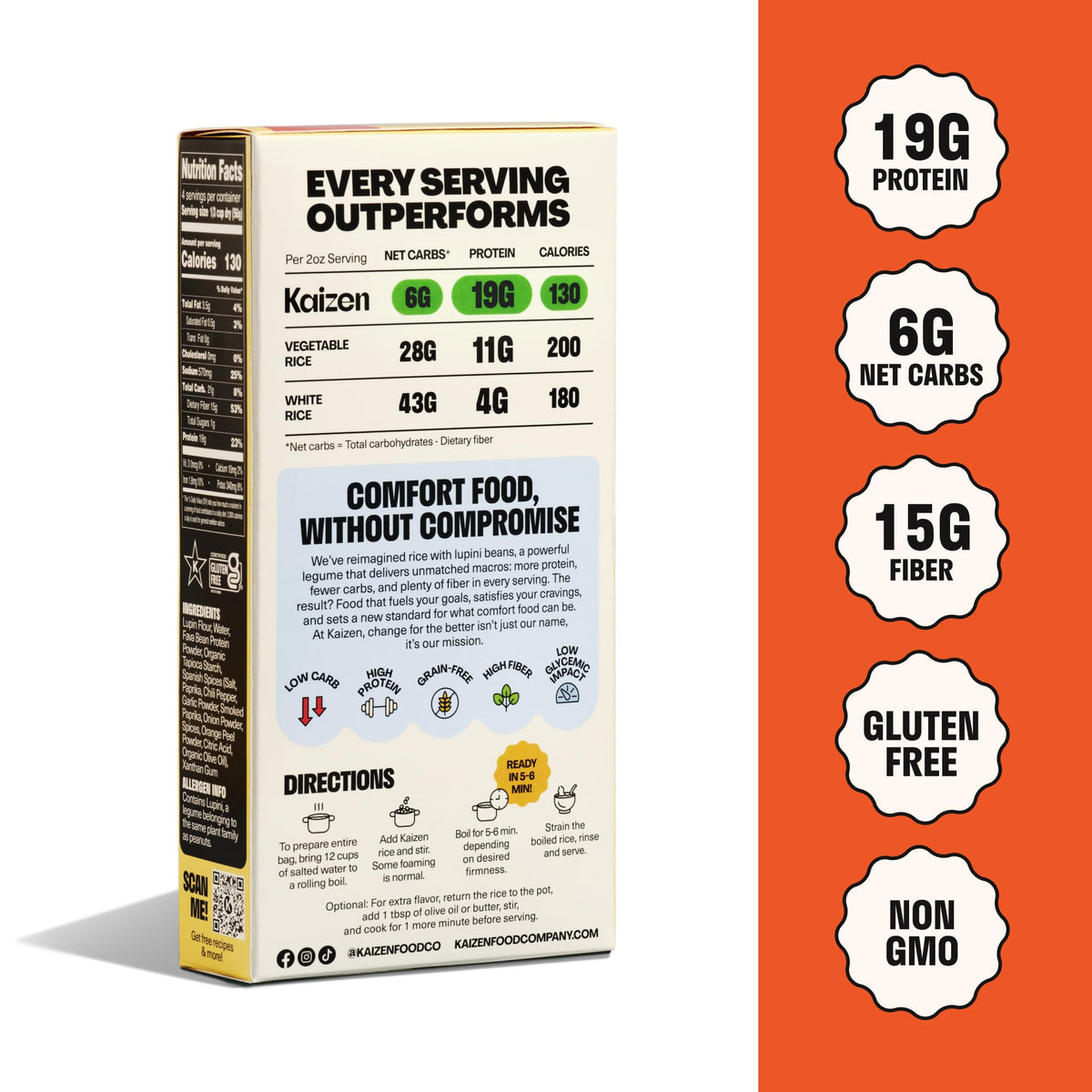 Kaizen Spanish Protein Rice — 19g Protein, 6g Net Carbs, Gluten-Free, Keto-Friendly | Pack of 3