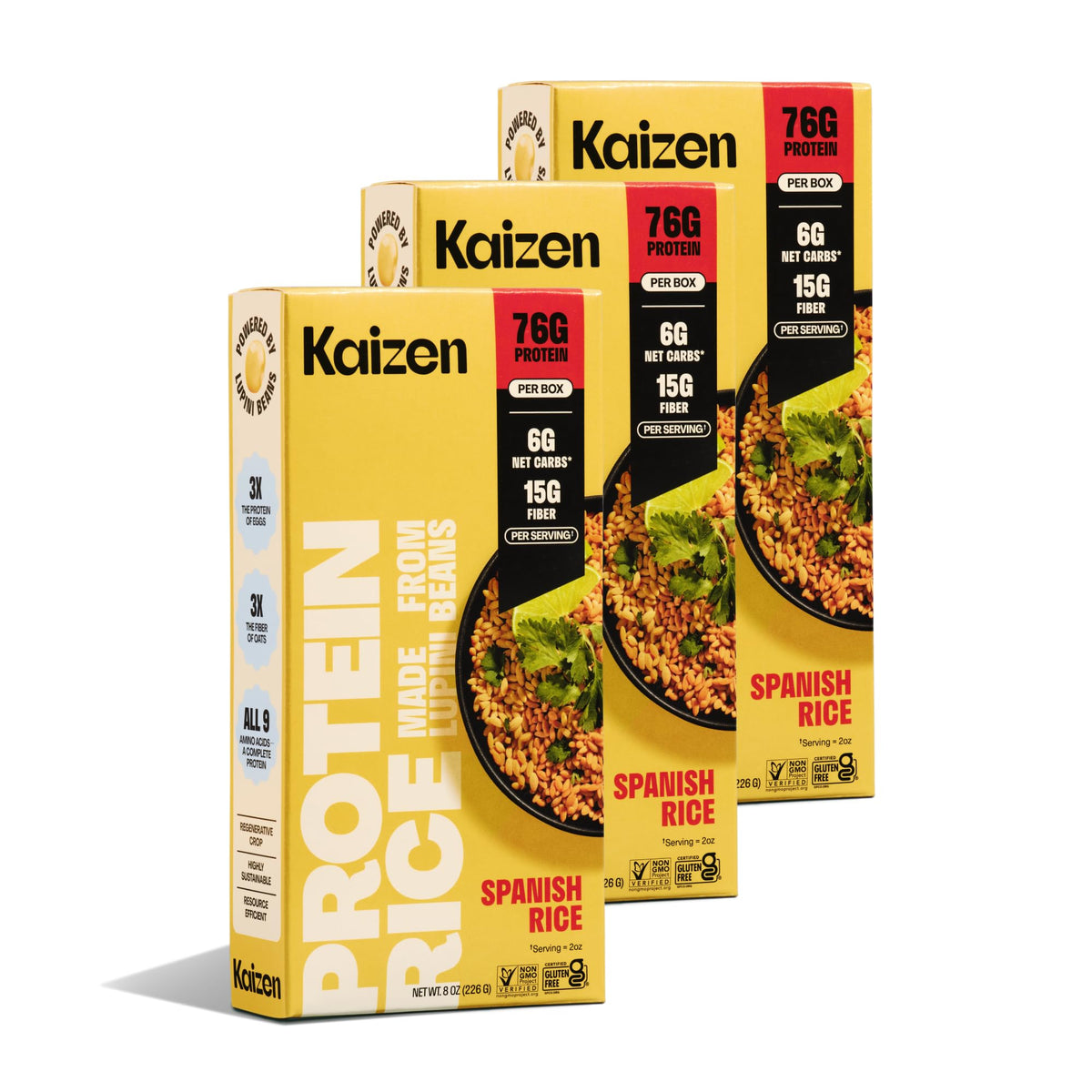 Kaizen Spanish Protein Rice — 19g Protein, 6g Net Carbs, Gluten-Free, Keto-Friendly | Pack of 3