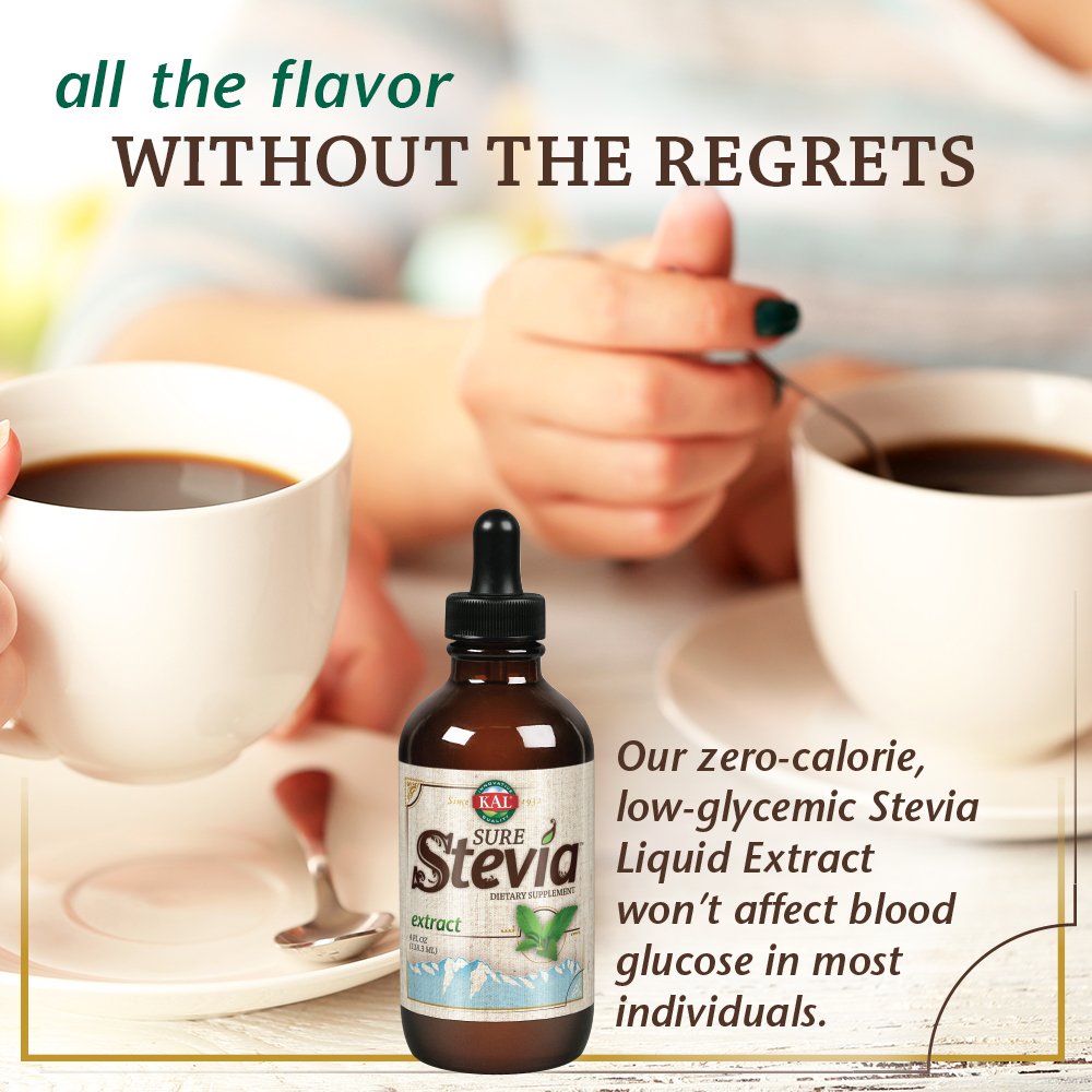 KAL Sure Stevia Extract Zero Calorie Liquid Sweetener — Low Carb, Plant-Based Drops, Great Taste, Keto Friendly, 8oz (60-Day Guarantee)